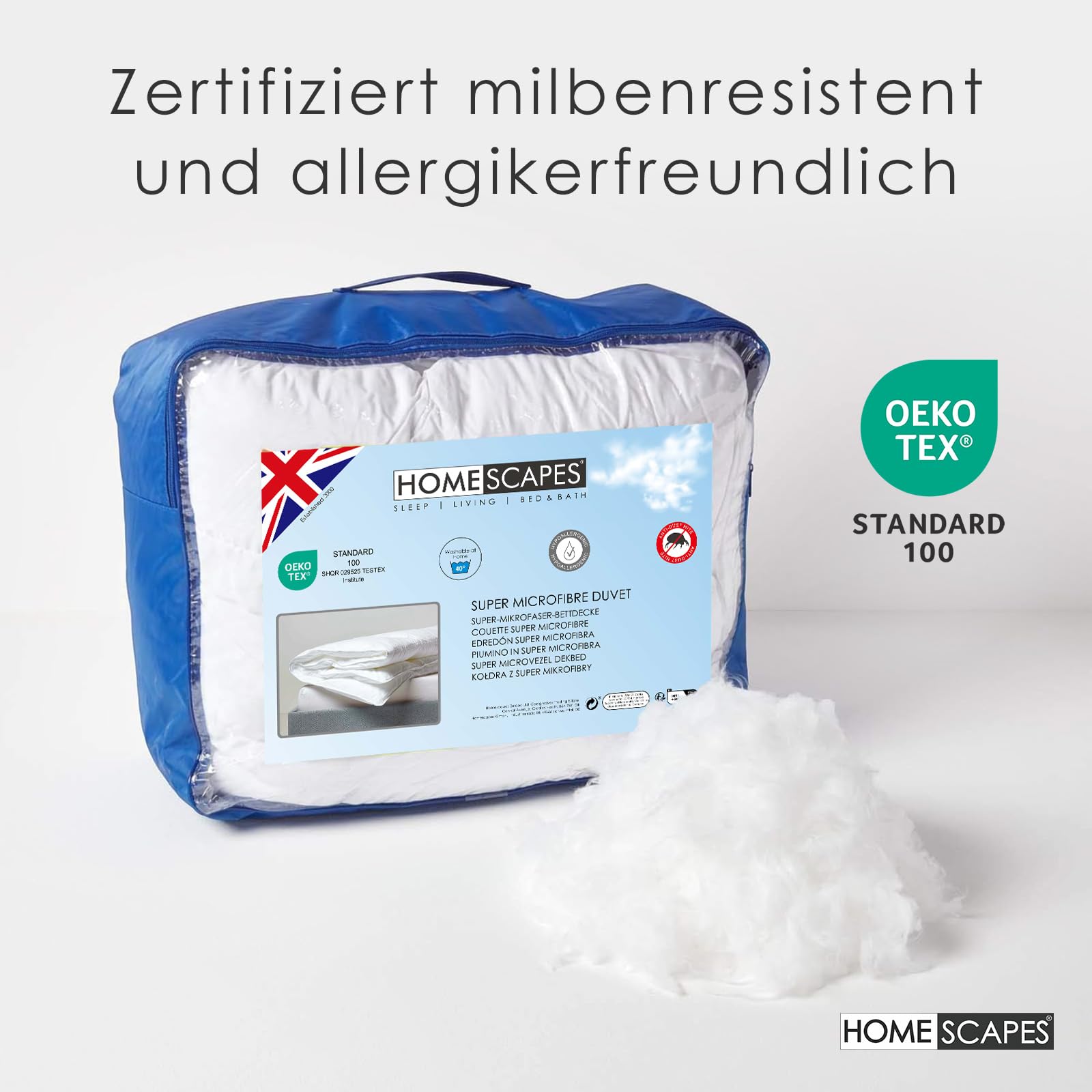 Homescapes Mittelwarme Bettdecke 230x220 cm, Ganzjahresdecke Wärmeklasse 3-4, Stepp-Bettdecke wie Daunen aus Super-Mikrofaser, Übergangs-Bettdecke mit 450 GSM Füllung