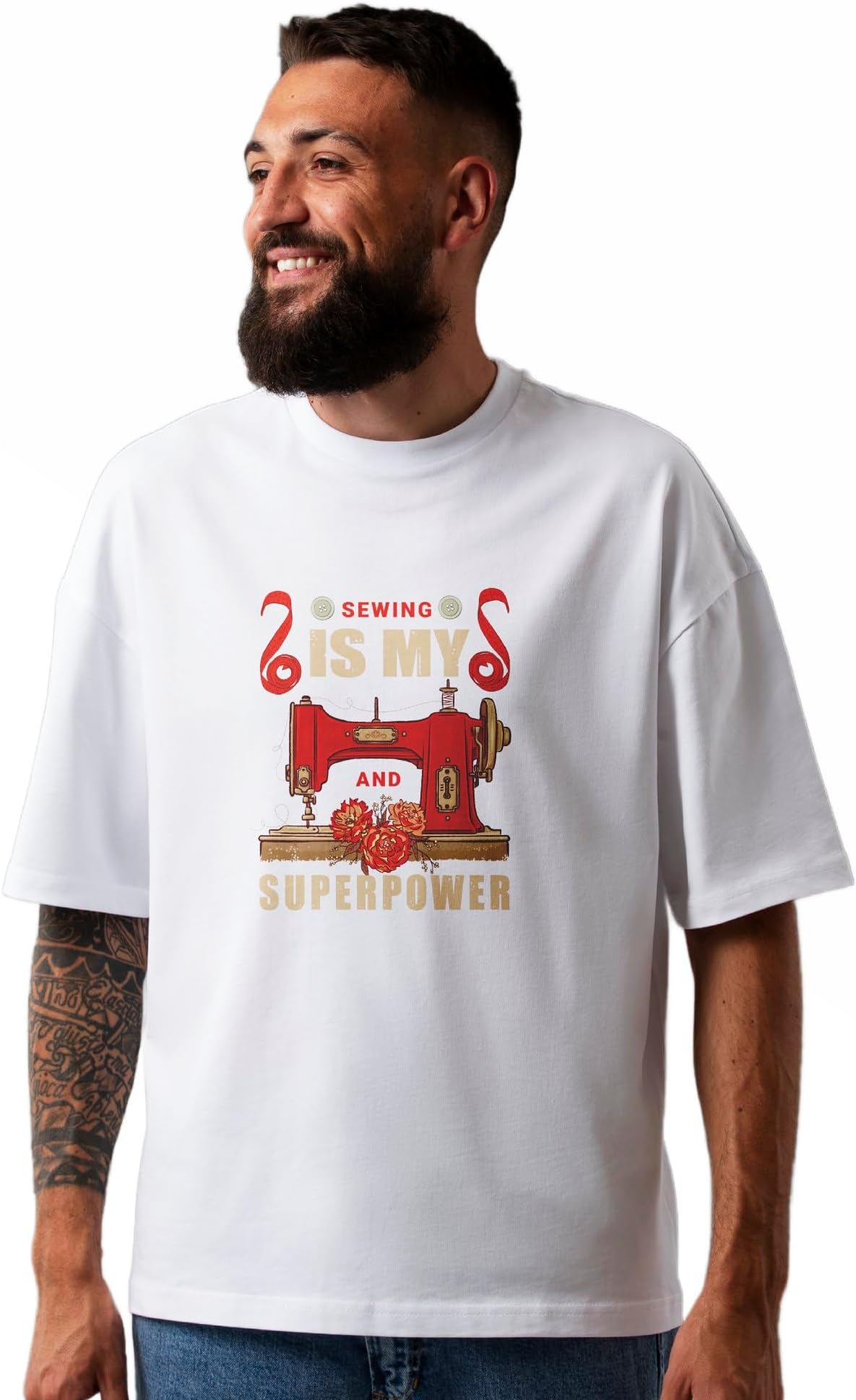 Seek Buy LoveUnisex Oversized T-Shirt with Vintage Sewing Machine Graphic, Sewing is My Superpower Tee