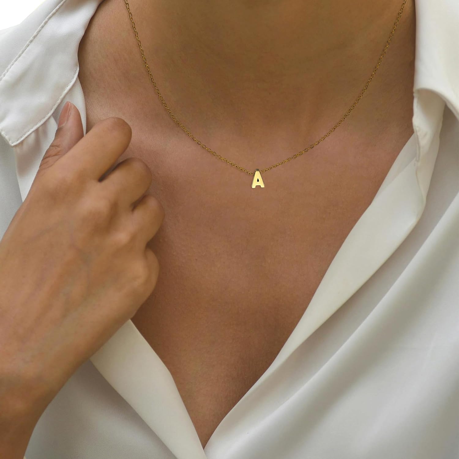 A Necklaces For Women Tiny Initial Letter Necklace Gold Plated A-Z Pendant Titanium Necklace For Women Gold A - Image 3