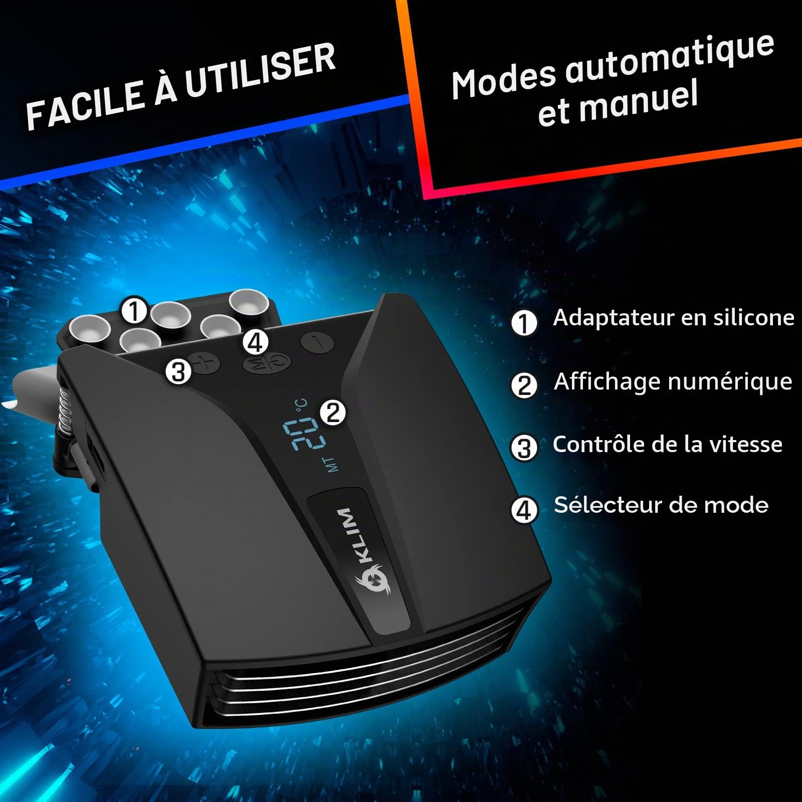 KLIM Tempest Refroidisseur PC Portable 4000 RPM Automatique Manuel