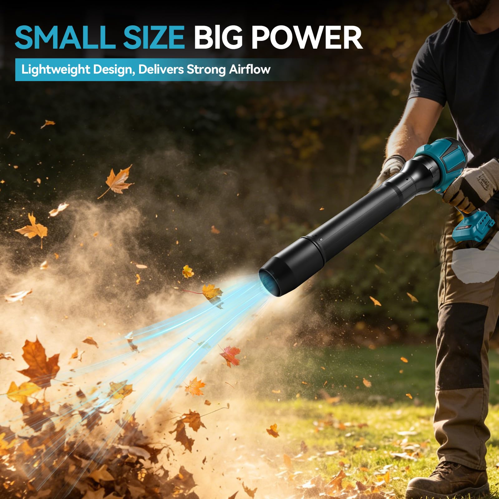 Soffiatore per foglie senza fili compatibile con batterie Makita da 18 V, mini ventilatore da 38.000 giri/min, motore brushless, controllo della velocità variabile, soffiatore portatile leggero per