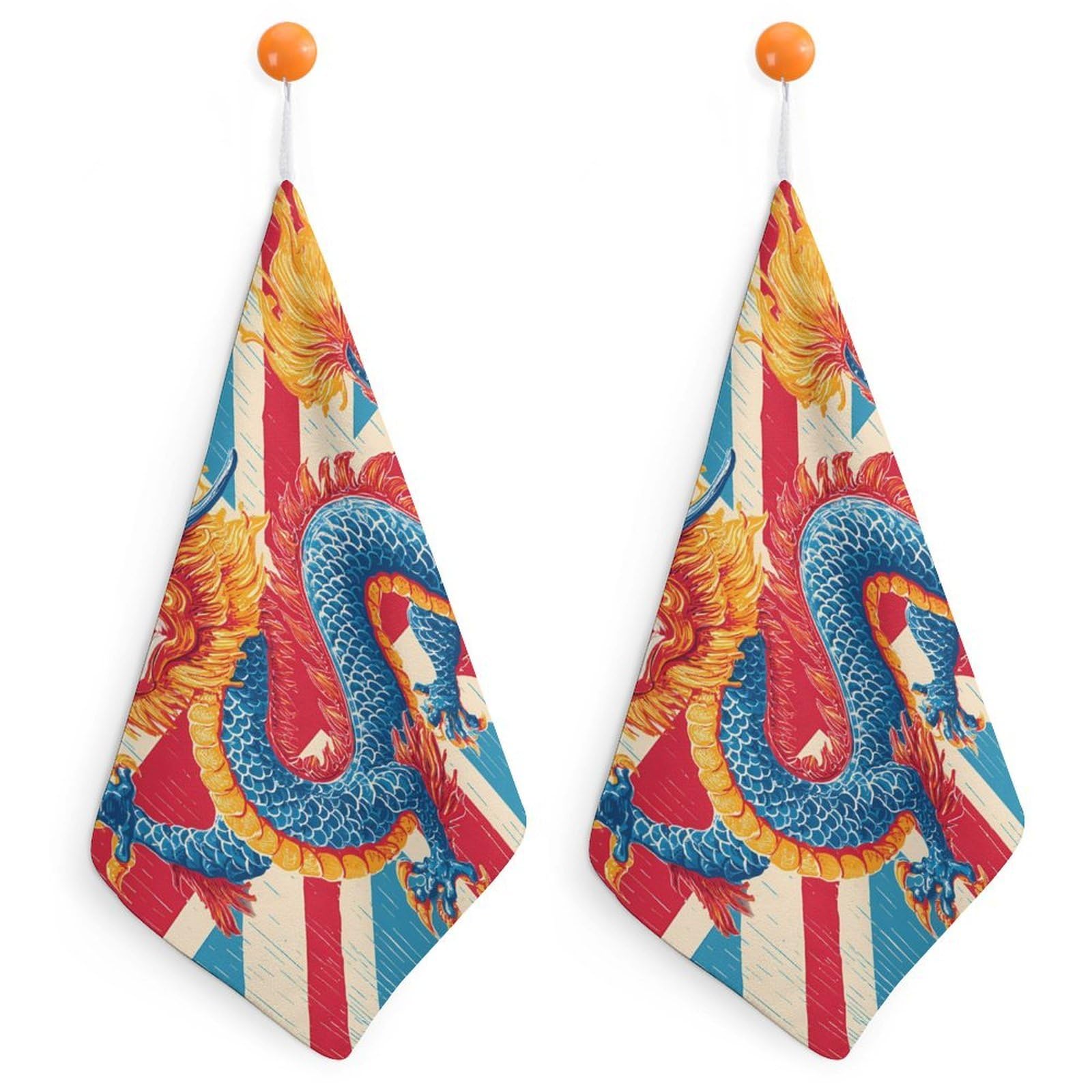 TXFBTRFSA Dragon On England Flag Hand Towels with Hanging Loop Kitchen Towel Handkerchiefs Cleaning Cloths