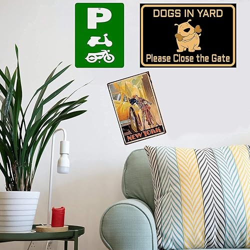 Miniatura 4 de Letrero divertido de perro con texto en inglés Dogs in Yard Please Close the Gate para decoración de pared al aire libre, 12 x 8 pulgadas
