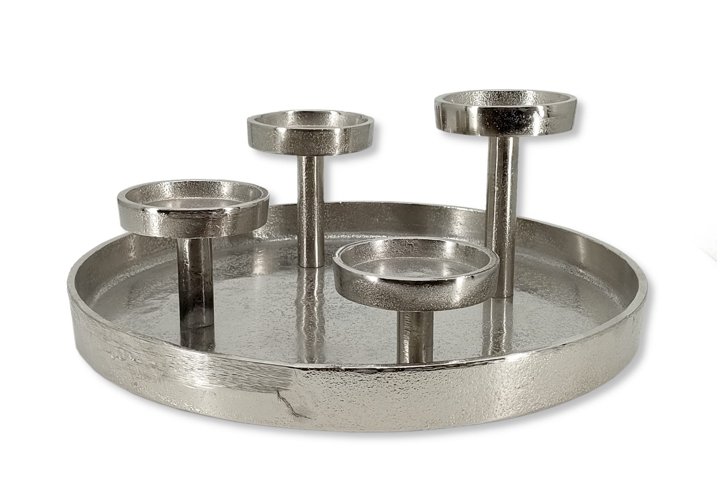 Metall Kerzenhalter rund Silber Ø 30cm für Vier große Stumpen-Kerzen Tisch-Deko Advent-Kerzenständer