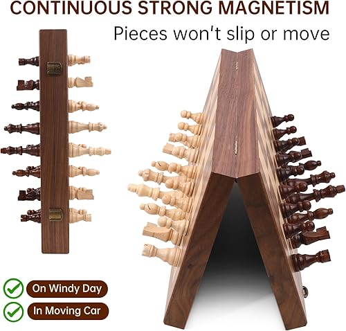 Miniatura 4 de Ajedrez Juego de ajedrez magnético de 15 pulgadas, tablero de viaje plegable con bolsa de almacenamiento, juegos de ajedrez de madera portátil para