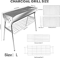 Vista 3 de Portable Charcoal Grill: Foldable Charcoal Grill - Outdoor Stainless steel Barbecue Grill, Camping, picnics(larger)