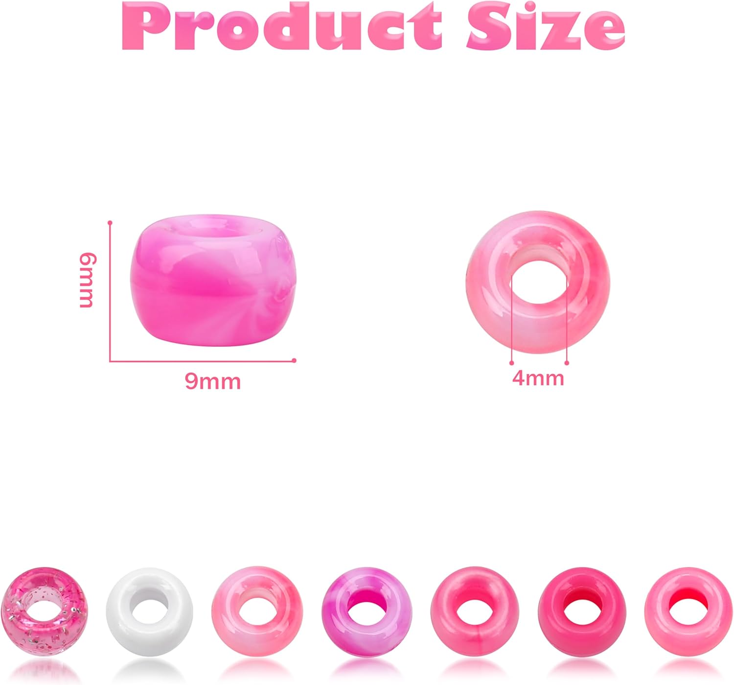 1000PCs 6x9mm Pony Beads Bulk, Assorted Pink Colors Plastic Kandi Craft Beads for Jewelry Making Friendship Bracelets Hair Braiding Keychains Scoubidou Loom Bands DIY Crafts - Image 2