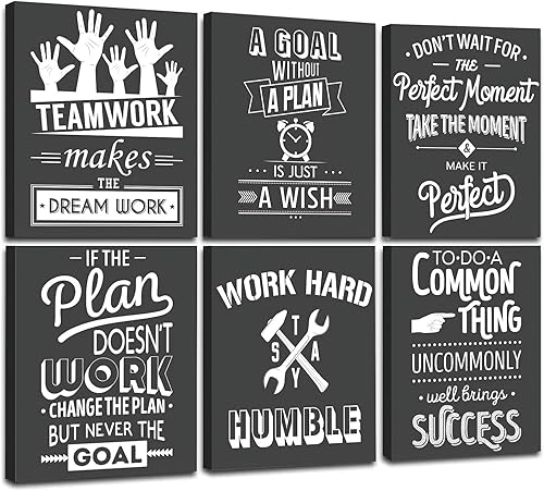 FRAMED - Arte de pared de trabajo en equipo, decoración de pared en blanco y negro, arte de pared positivo, listo para colgar (juego de 6, 8 x 10