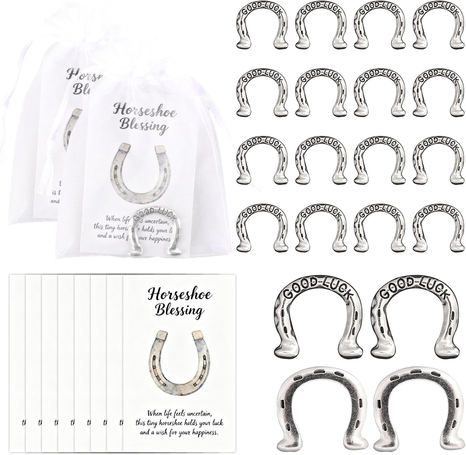 party greeting Good Luck Horseshoes Pocket Hug Gift Bulk with Card and Bag Lucky Pocket Token Charms Rustic Horseshoe Ornament for St. Patrick's Day Wedding Birthday Baby Shower Decorations（20 Set）