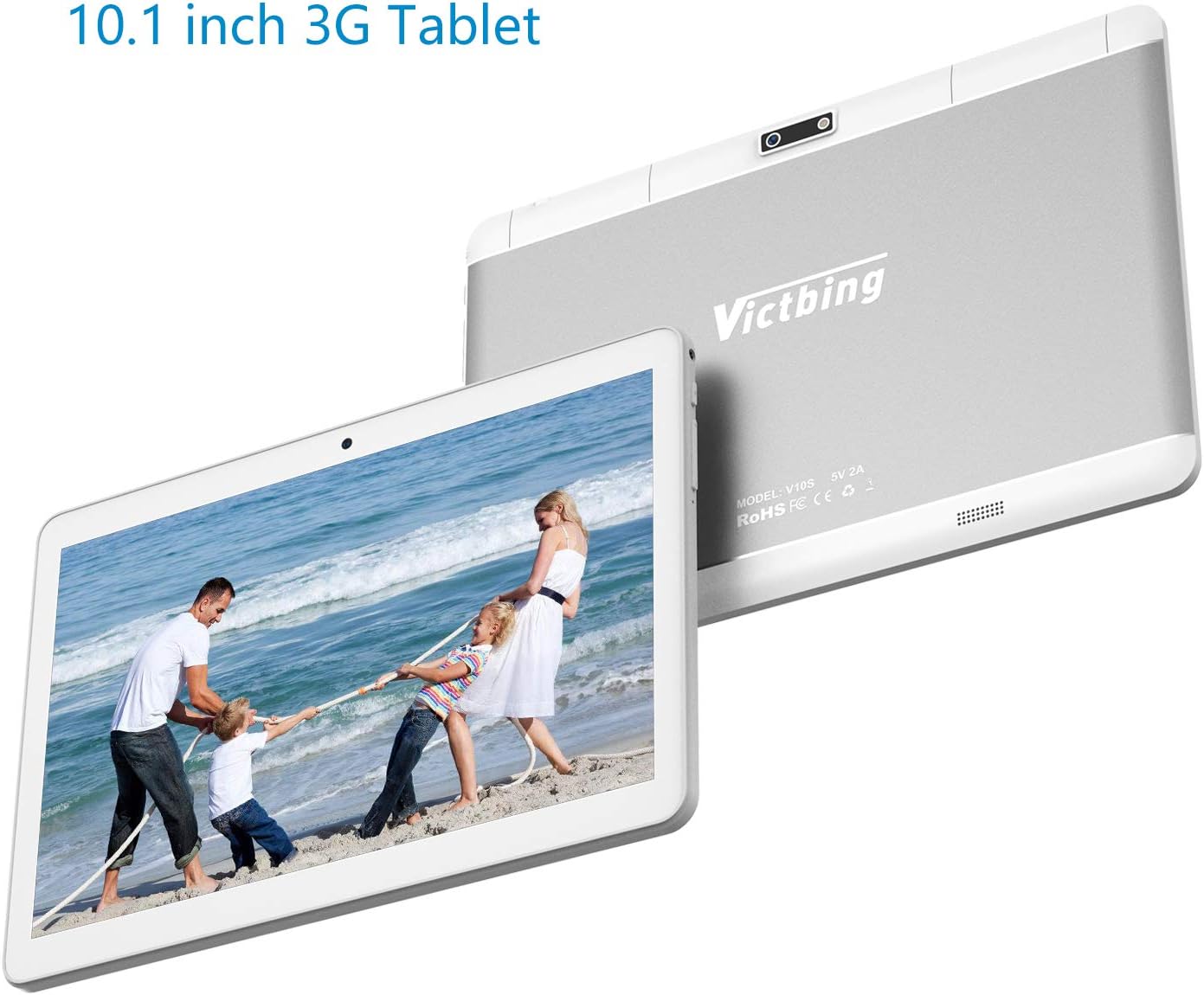 Best Deal 🛒 Android Tablet 10 inch, Quad Core Processor, Google Certified, 3G Unlocked Phablet with Dual SIM Card Slots and Cameras, 1280×800 IPS Full HD Display, WiFi, Bluetooth, GPS, FM, 6000mAh, Silver