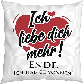LIEBTASTISCH - Cushion with Saying I Love You More - Love - Treasure - Gift for Couples - Love Cushion - 40 x 40 cm Valentine's Day Gift