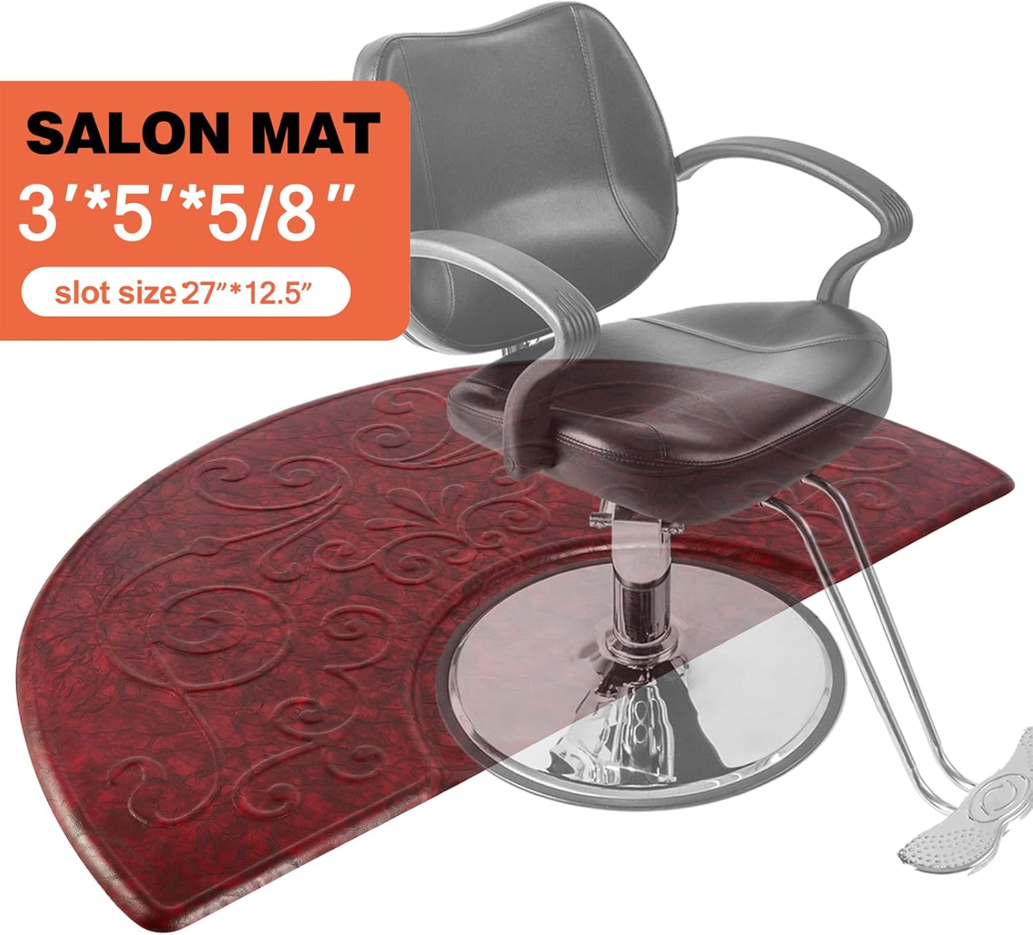 Artist Hand 3 ft. x 5 ft. Barber Chair Mat Anti-Fatigue Salon & Barber Comfort & Support Mat - Non-Slip, Durable - Black Semi Circle - 5/8 in. Thick,Antique Light Red : Beauty & Personal Care