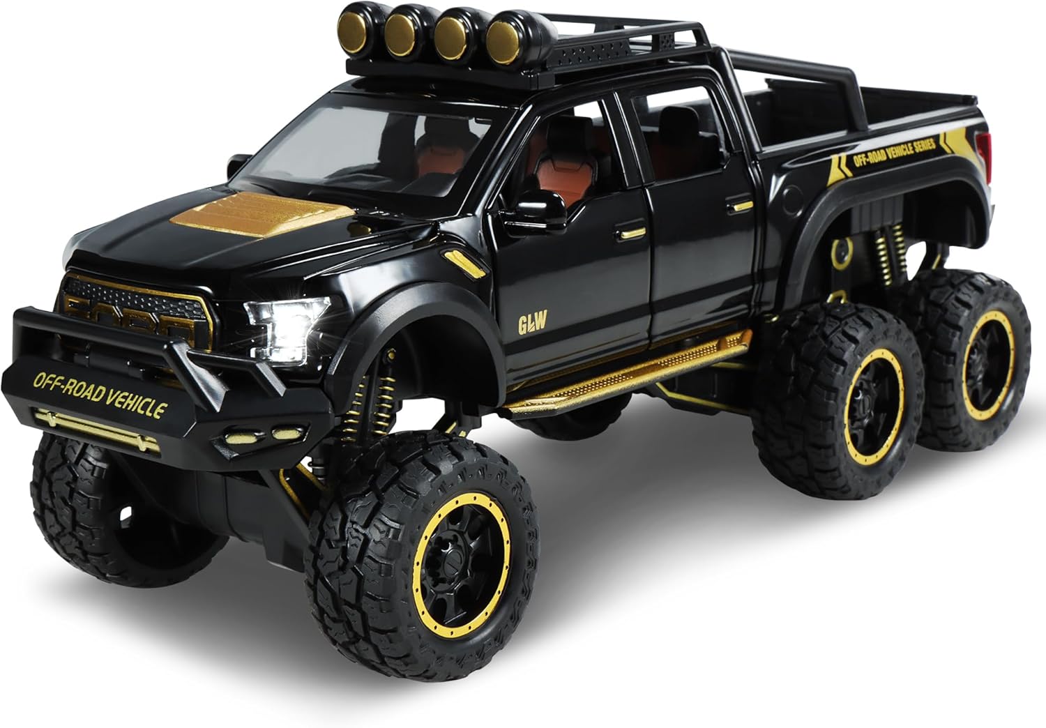 Toy Truck Ford F150 Raptor Pickup, Pull Back Car Toy with Light and Sound, 1/24 Diecast Alloy Toy Cars Model Gift for Ford Lovers Collecttion, Classic Black