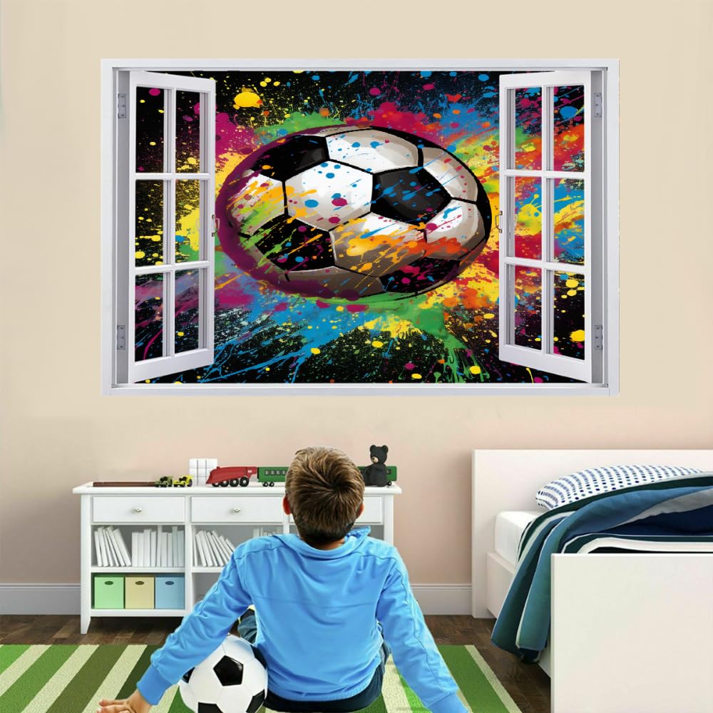 Adesivi 3D per decorazioni murali distrutti Calcio Adesivo da parete Arte Astratta Dei Graffiti Tatuaggio da parete per la decorazione della parete della cameretta dei bambini 120x80cm