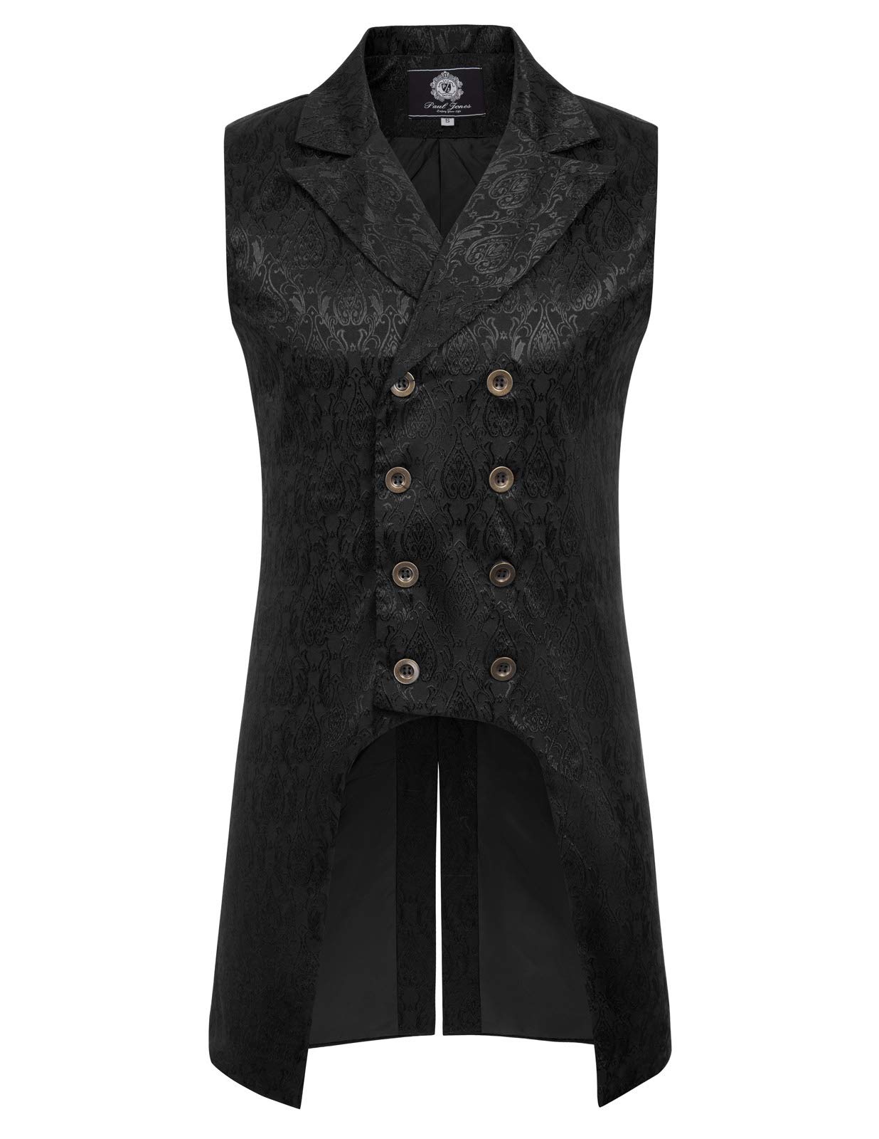 PJ PAUL JONES Mens Plus Size Black Vest Waistcoat Gothic Steampunk Jacquard Tailcoat
