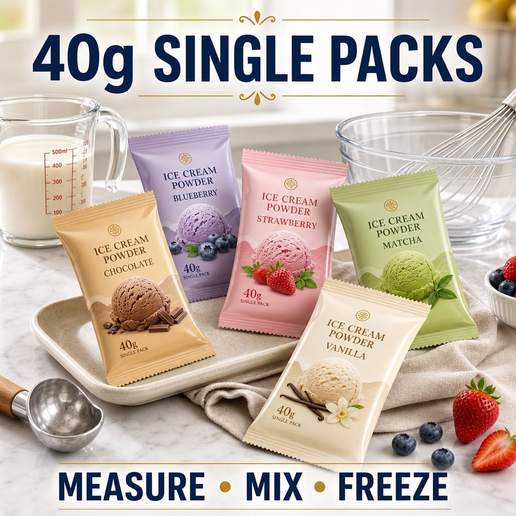 Helado En Polvo Casero - 5 Sabores (40 G X Paquetes) | Bricolaje Fácil | Suave Y Cremoso | No Se Necesita Máquina For Hacer Helados