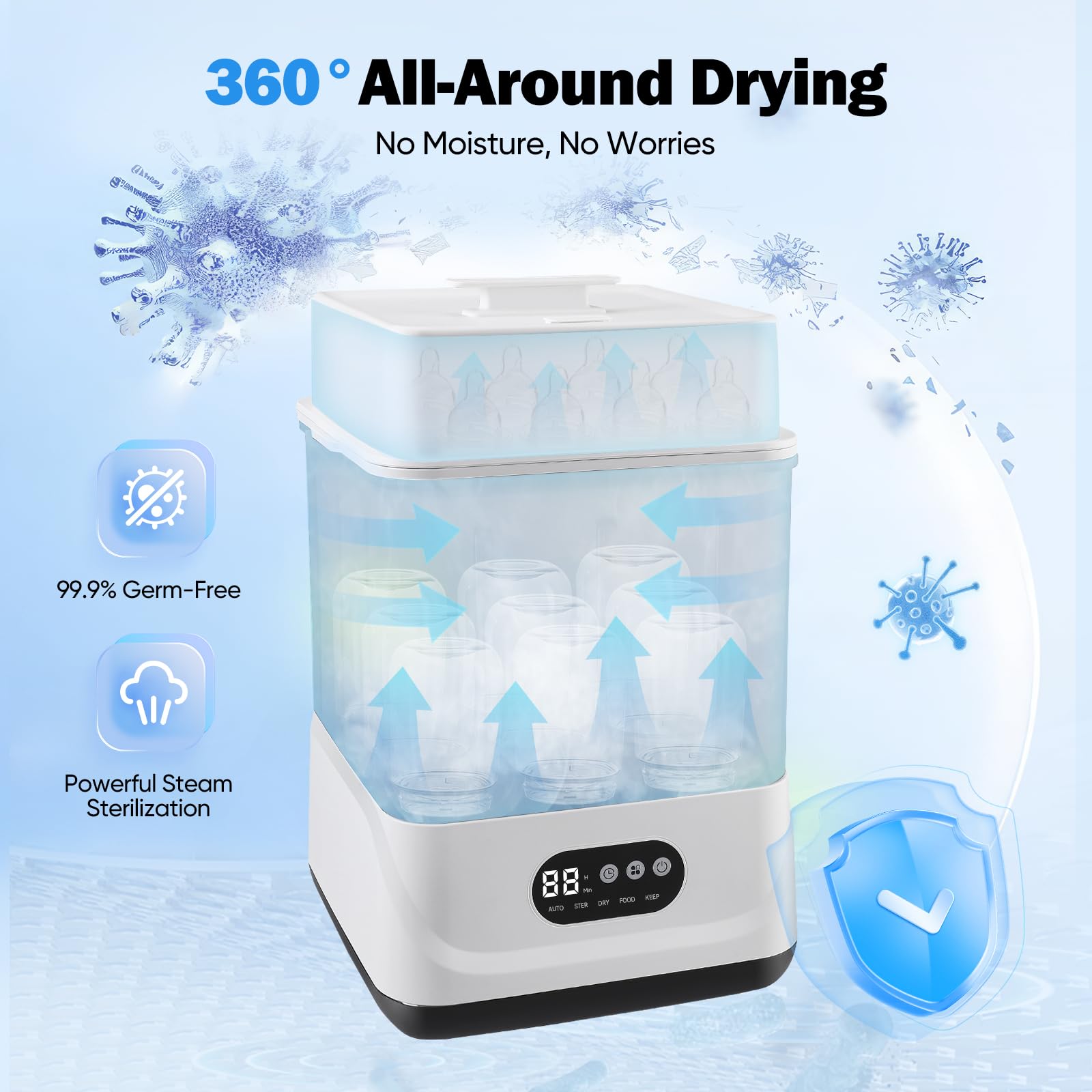 Esterilizador y secador de biberones, esterilizador a vapor eléctrico 4 en 1, con capacidad para 9 biberones y chupetes, esterilizador a vapor de 2 capas para biberones y accesorios