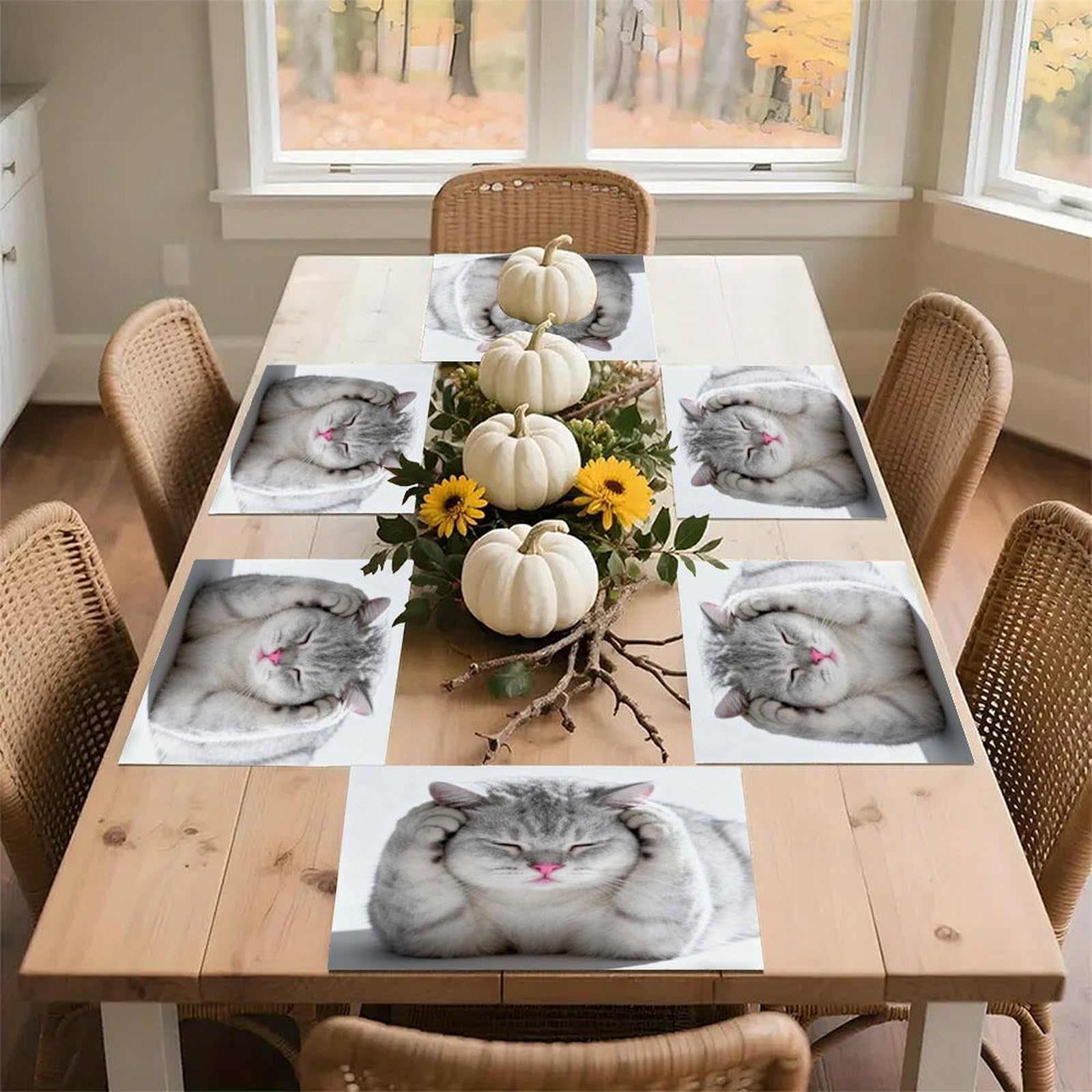 Sets de table chat dans une boule lavables lot de 4 ou 6 pièces