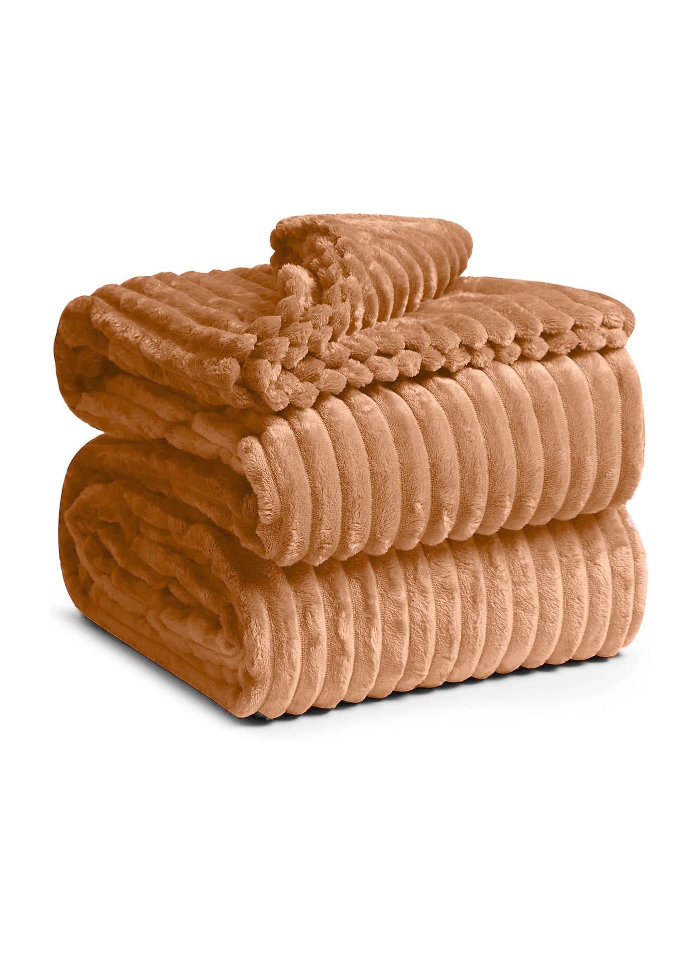 WintexFleece throw Blanket for bed 200X160 Cm 300 GSM Ripple Design (Dessert Brown)