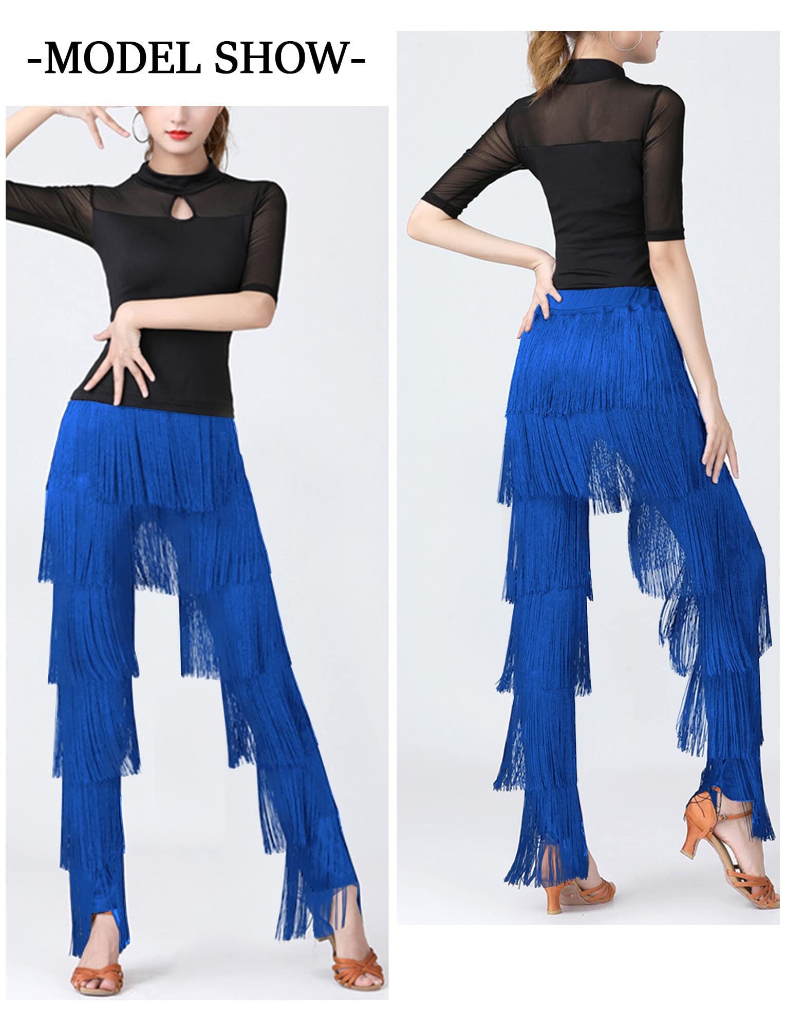 FEOYA Pantalones de Baile Latino para Mujer, con borlas, para Baile Profesional, con Flecos, Rumba, Tango, Salsa