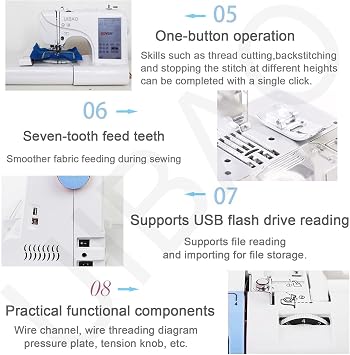Computerized Embroidery Sewing Machine with 7'' LCD Screen, 114 Patterns, USB Port, 4''x9.2'' Embroidery Area for Home Sewing, Quilting and DIY Projects