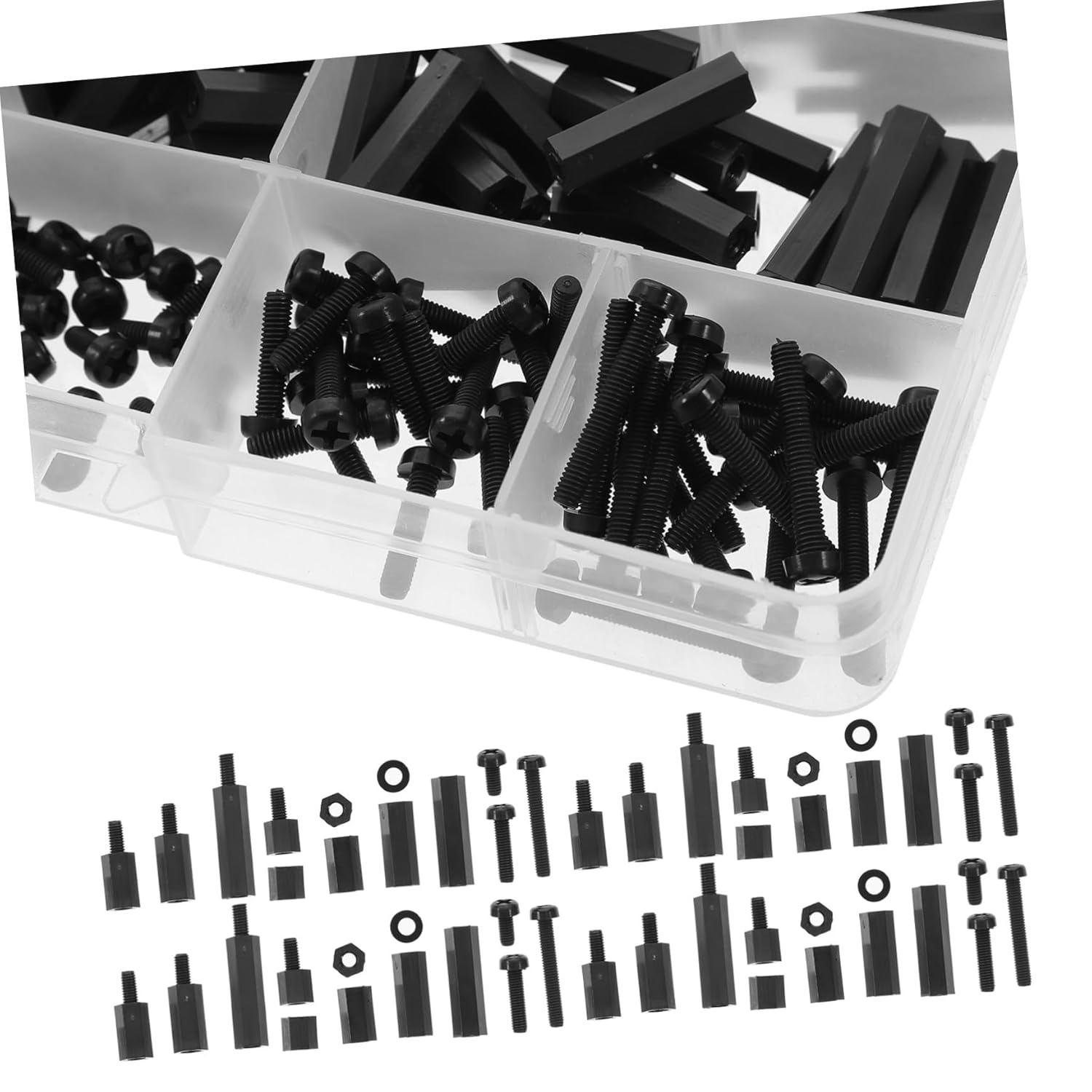 OUNONA 4sets Nylon Hexagon Screw and Nut Assortment Kit Set Threaded Pillars Spacers and Washers for PCB Drone and Motherboard Applications