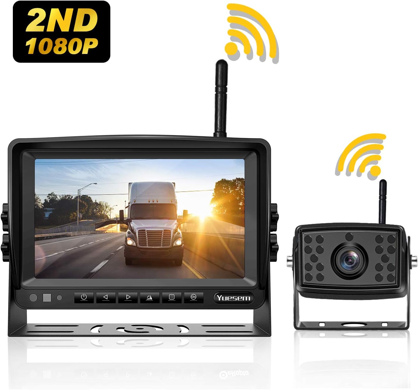 Wireless Backup Camera System with 7'' Monitor Reversing Camera for RV Truck Trailer Pickup Car Tractor,1080P Digital Rear View Backing IP69 Waterproof Guide Lines ON/Off Yuesem 2nd