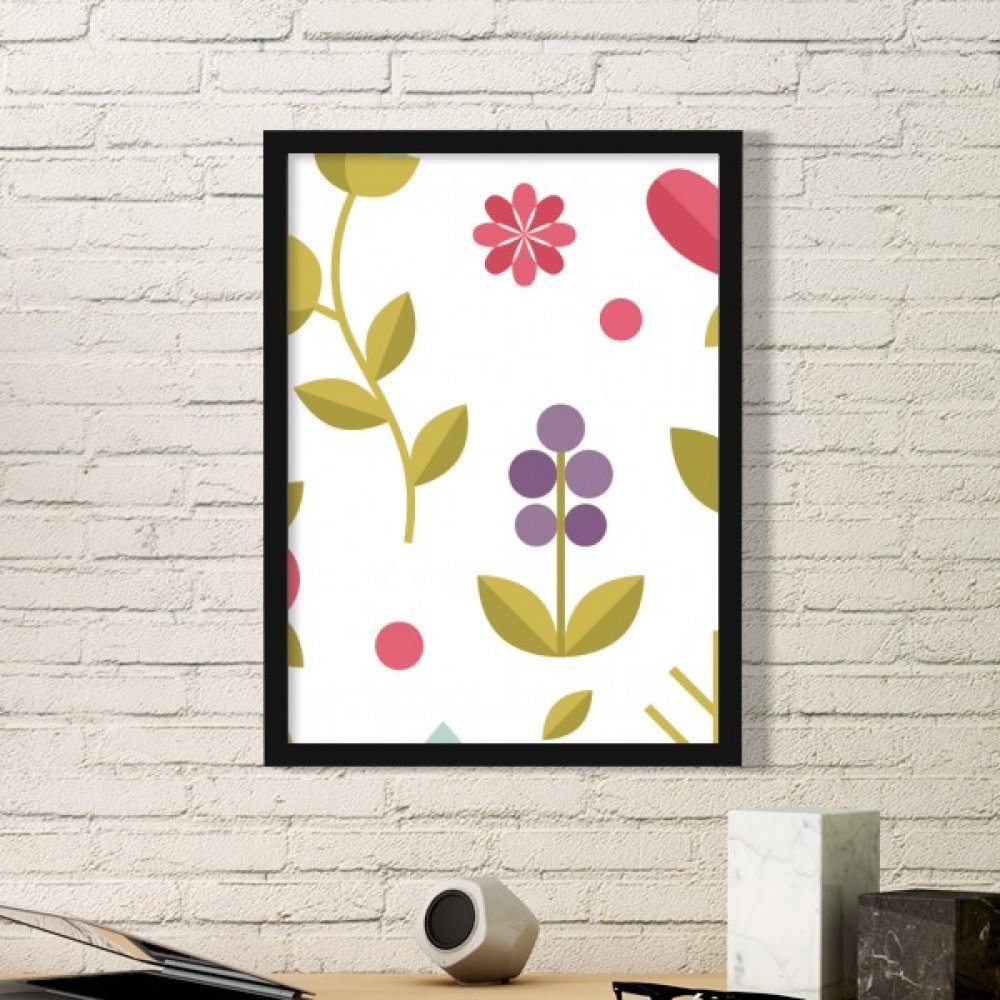Cadre photo rectangle noir moyen en bois avec illustration de plante fleurie
