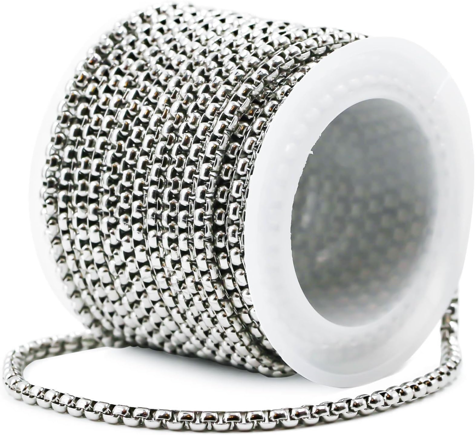 Silver 2.5mm Box Chain for Jewelry Making - 9.8ft Stainless Steel Bracelet Chain for Men Women