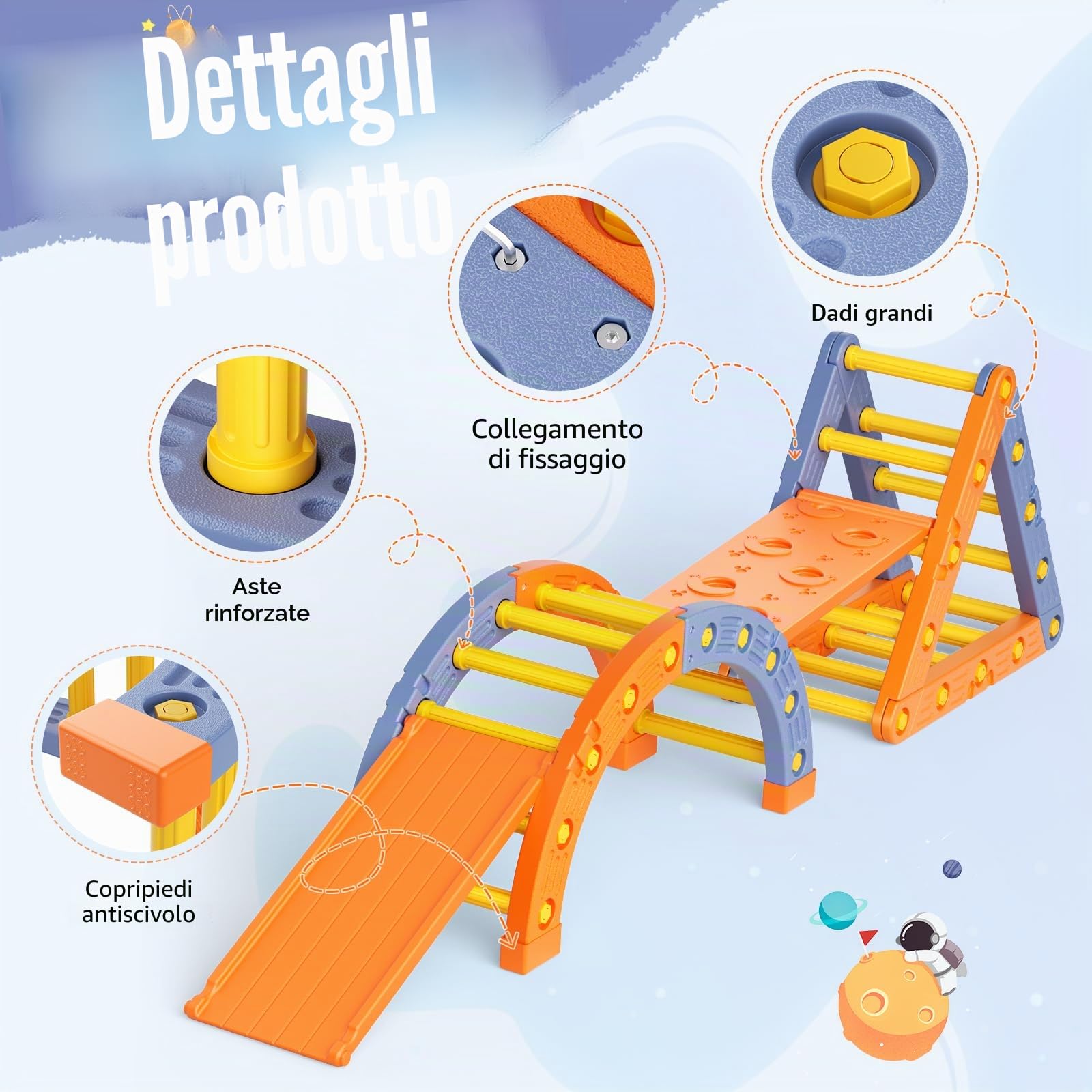 Struttura per arrampicata per bambinii, scaletta da arrampicata treppiede in plastica per bambini, set di gioco Montessori per intern (treppiede e arco e scala e scivolo)