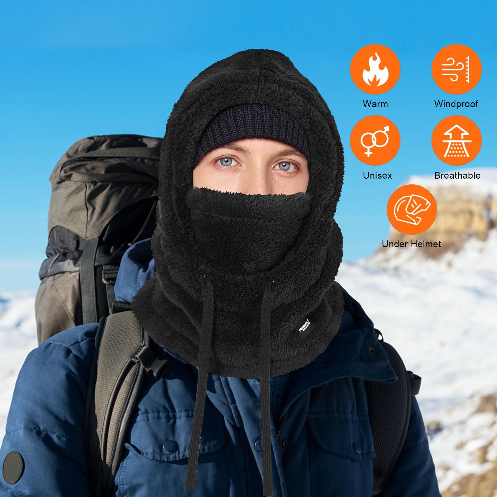 Passamontagna Unisex 2-in-1 in Pile Antivento, Scaldacollo Sciarpa Termico Regolabile per Sci Moto e Sport Invernali, Maschera da Cappuccio Caldo Copertura Viso Uomo Donna per Attività all'Aperto