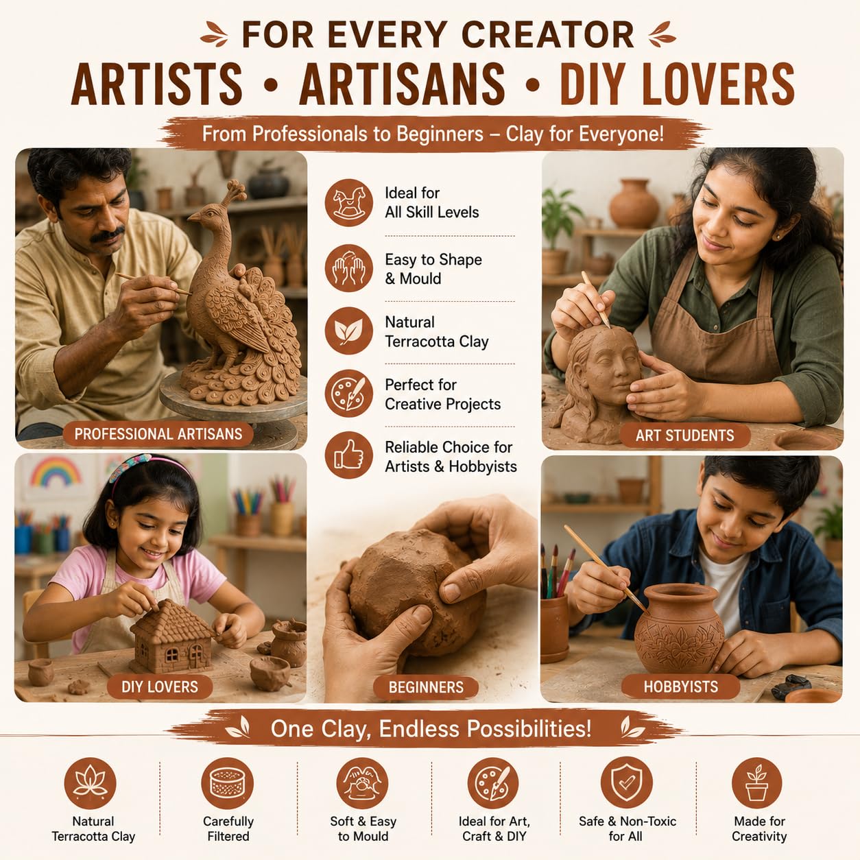 Divayanshi Terracotta Clay - Air Dry Pottery Clay -8