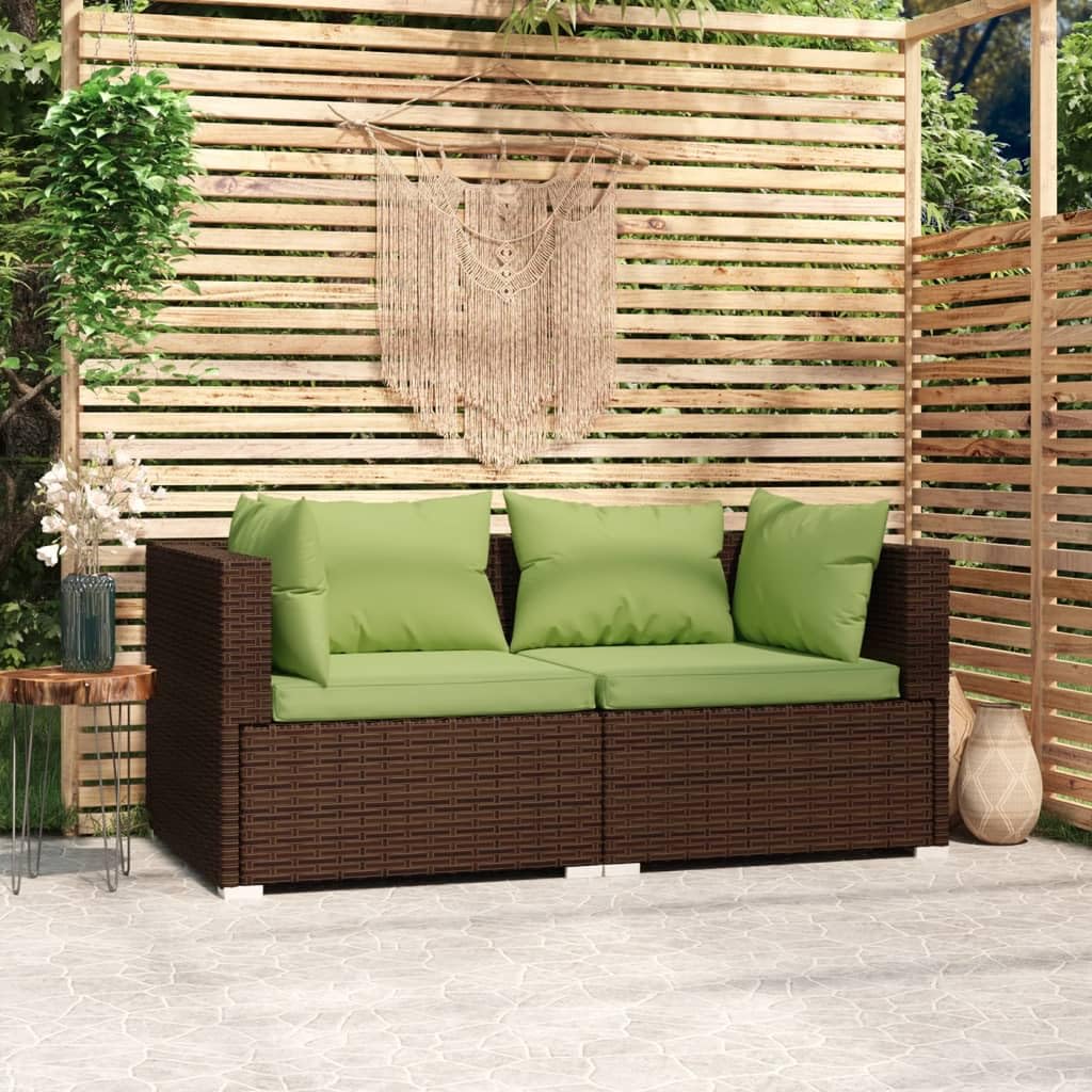 2-osobowa sofa z poduszką, brązowy polirattan, zestaw mebli ogrodowych, zestaw mebli tarasowych, zestaw mebli balkonowych na taras, do ogrodu, na balkon