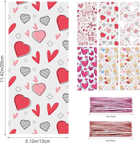 Miniatura 3 de SPERPAND 120 bolsas de regalo de celofán de San Valentín, bolsas de plástico para dulces con lazos giratorios para San Valentín, cumpleaños,