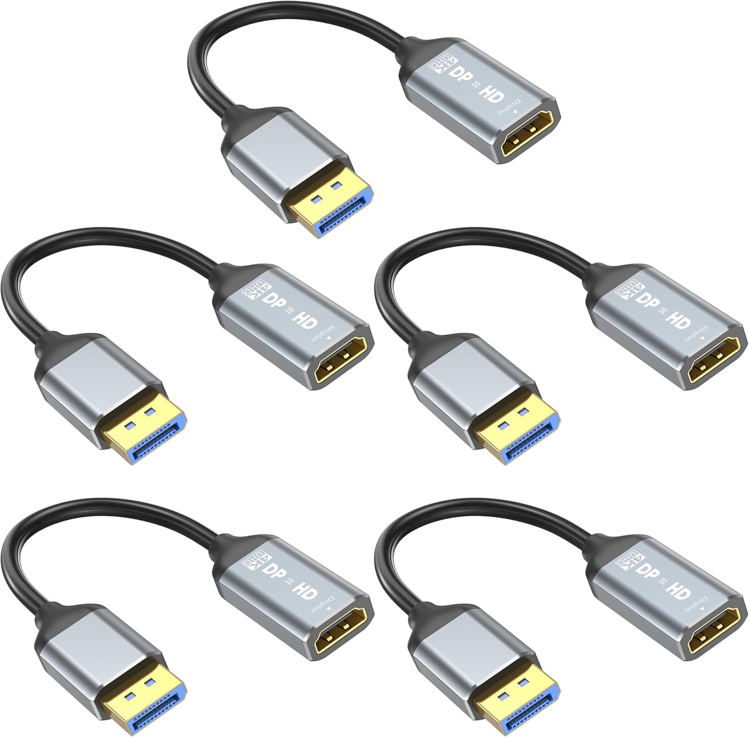 DisplayPort to HDMI Adapter 5 Packs, Uni-Directional DP to HDMI Adapter, 4K Male Display Port to Female HDMI Converter for Dell HP Laptop Monitor Projector, Aluminum Alloy Shell, Gold-Plated