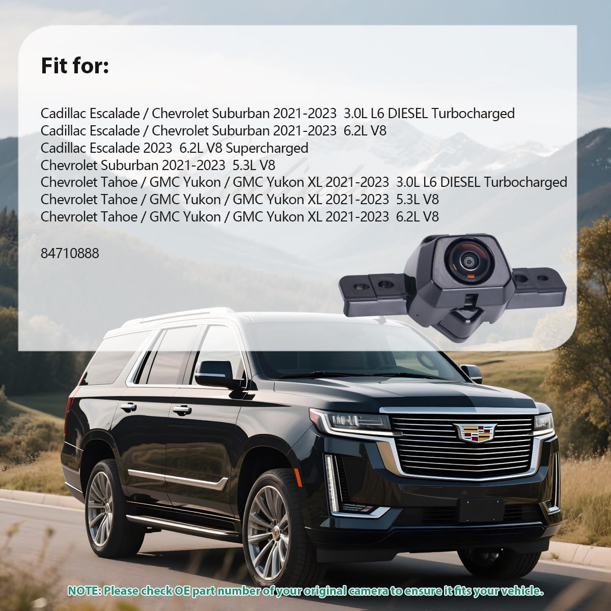 84710888 OE Front View Replacement Camera for Cadillac Escalade/Chevrolet Suburban/Chevrolet Tahoe/GMC Yukon/GMC Yukon XL 2021-2023, GMC Sierra/Yukon 2022-2024 by GreenYi