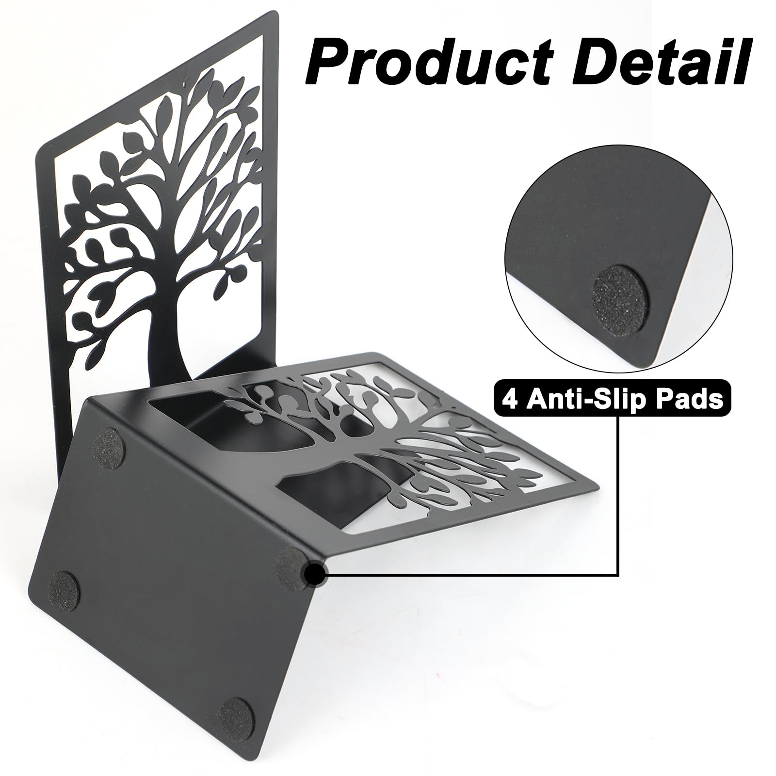 Ferma Libri per Libreria in Metallo Antiscivolo 4 PCS - Coppie di Reggi Libri per Mensole, per Scuola Casa Ufficio (Nero)