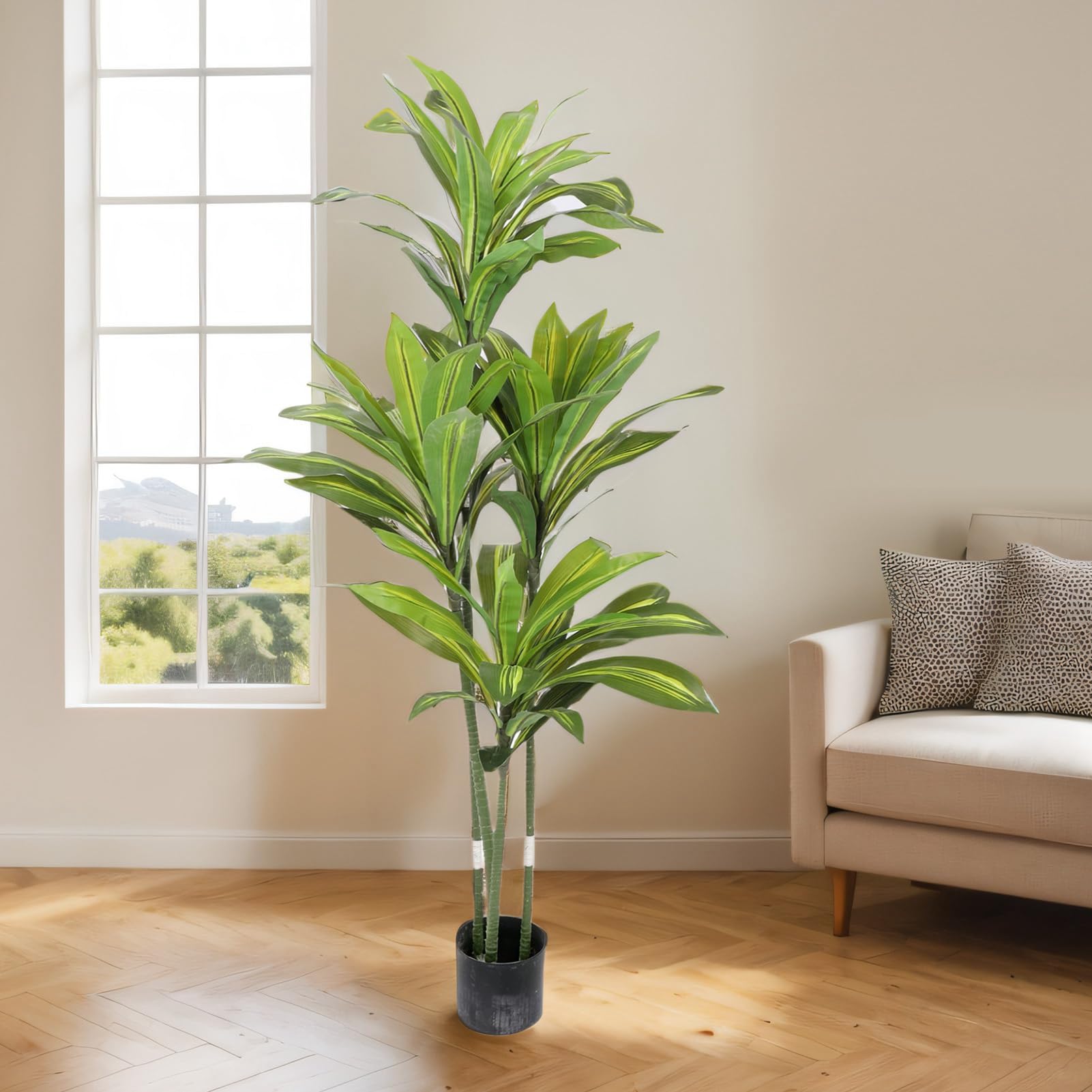 Emoshayoga Faux Arbre Dracaena Fragrans Incroyablement Réaliste, Fausse Plante pour la Maison, Le Bureau, Le Salon, 1 unité (120 cm)