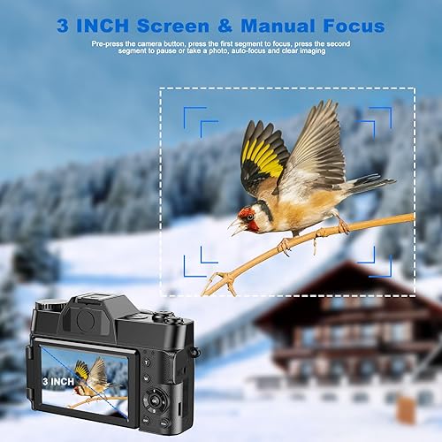 Miniatura 5 de Cámara digital 4K, cámara de vlogging de 56 MP con pantalla abatible de 3 pulgadas de 180 grados, zoom 16X de enfoque automático y cámara digital