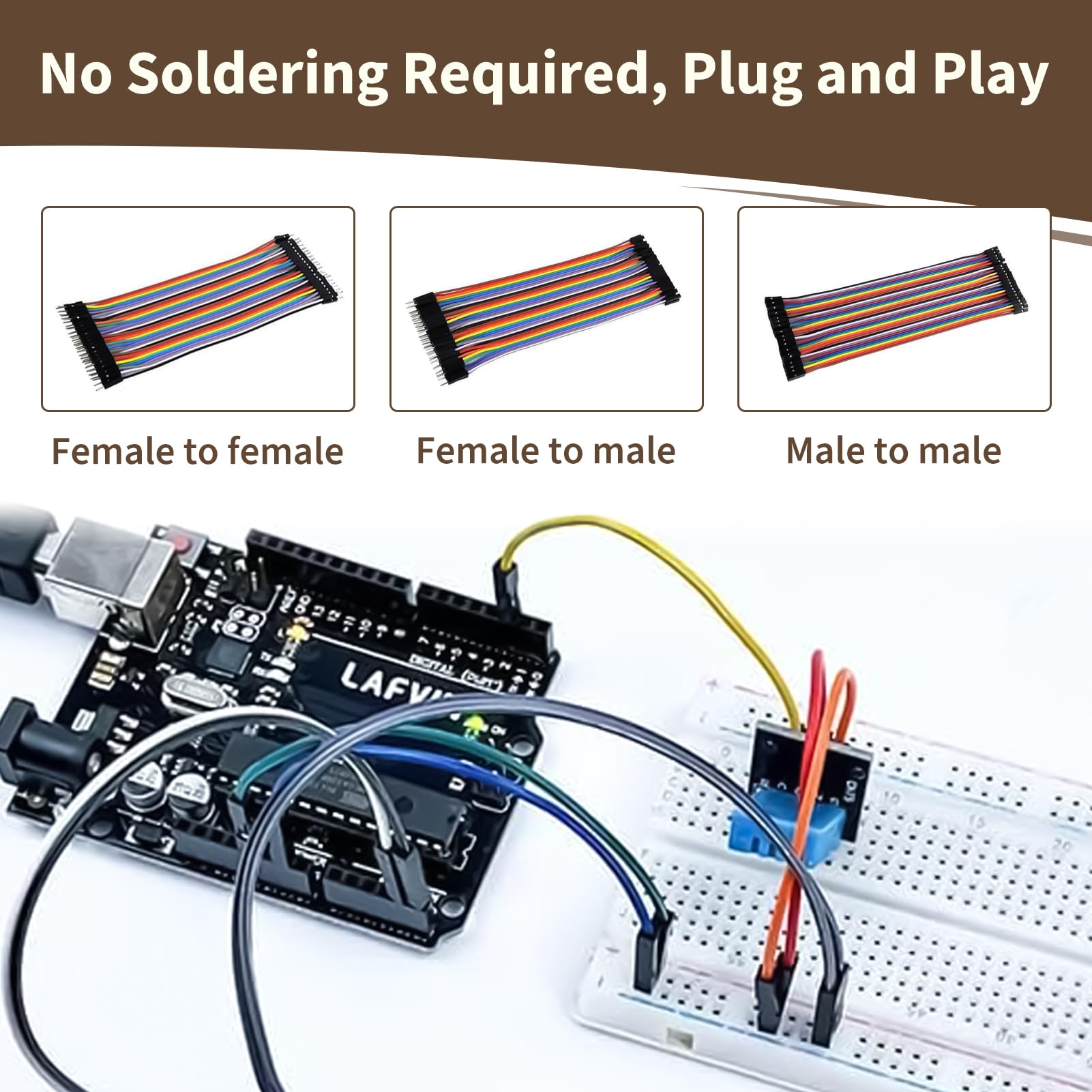 120 Pezzi Cavi Jumper Wire Breadboard 20 cm, Cavi Dupont 40 Pin Maschio-Maschio, Maschio-Femmina, Femmina-Femmina, Compatibili con Arduino, Raspberry Pi, Progetti Fai-da-te e PCB