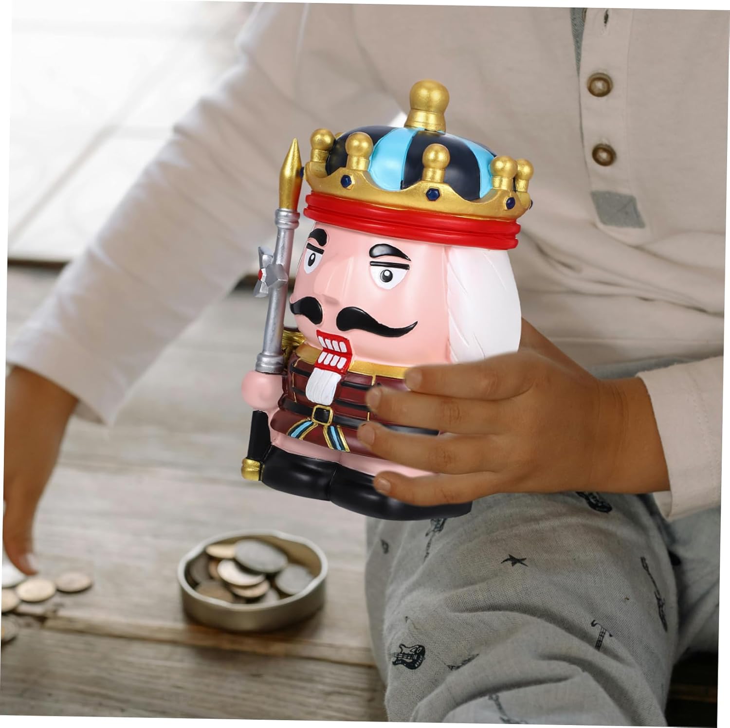 YARNOW Nutcracker Piggy Bank Cute Coin Bank for Money Saving Challenge Box Decorative Cash Savings Bank for Birthdays and Christmas Portable Design with Back Money Slot