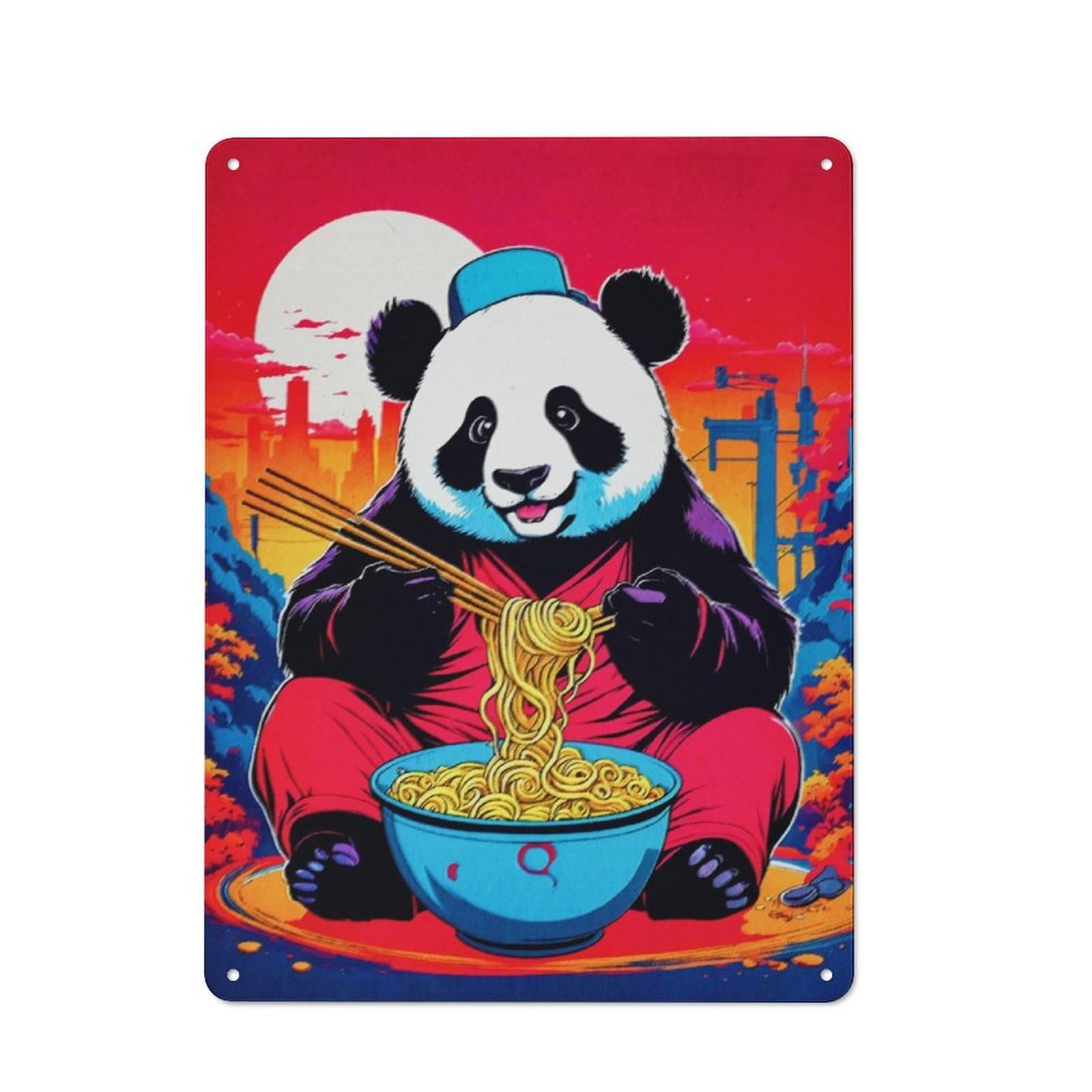 Junmoney Panda Ramen Japan Vintage Retro Metal Sign 40X30cm Featuring Garage Wall Decor For Garage, Workshop, Shed Or Utility Room