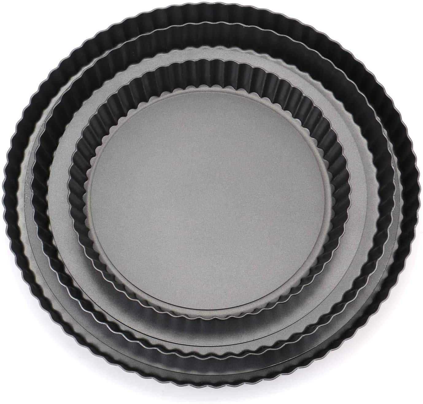 Ellozia® Bakeware Pie Dish Tart Pan with Removable Bottom,Carbon Non-Stick 20,22,23cm | Set of 3