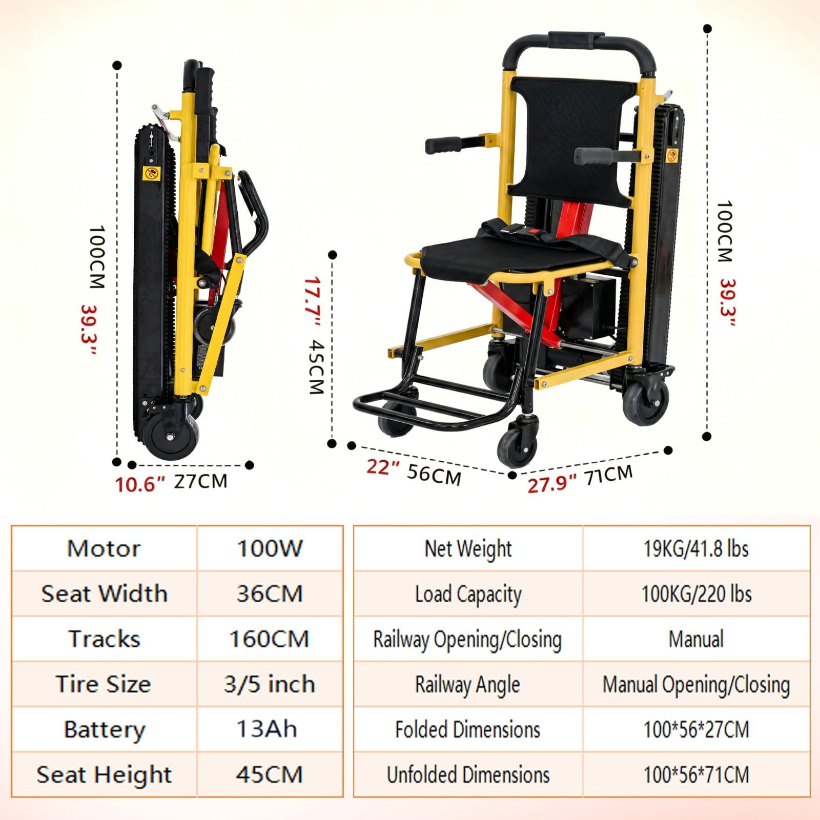 Silla De Ruedas Eléctrica Elevadora para Subir Escaleras,Silla Salvaescaleras,Plegable Y Portátil,Estructura De Aleación De Aluminio,Apta para Personas Mayores 13ah