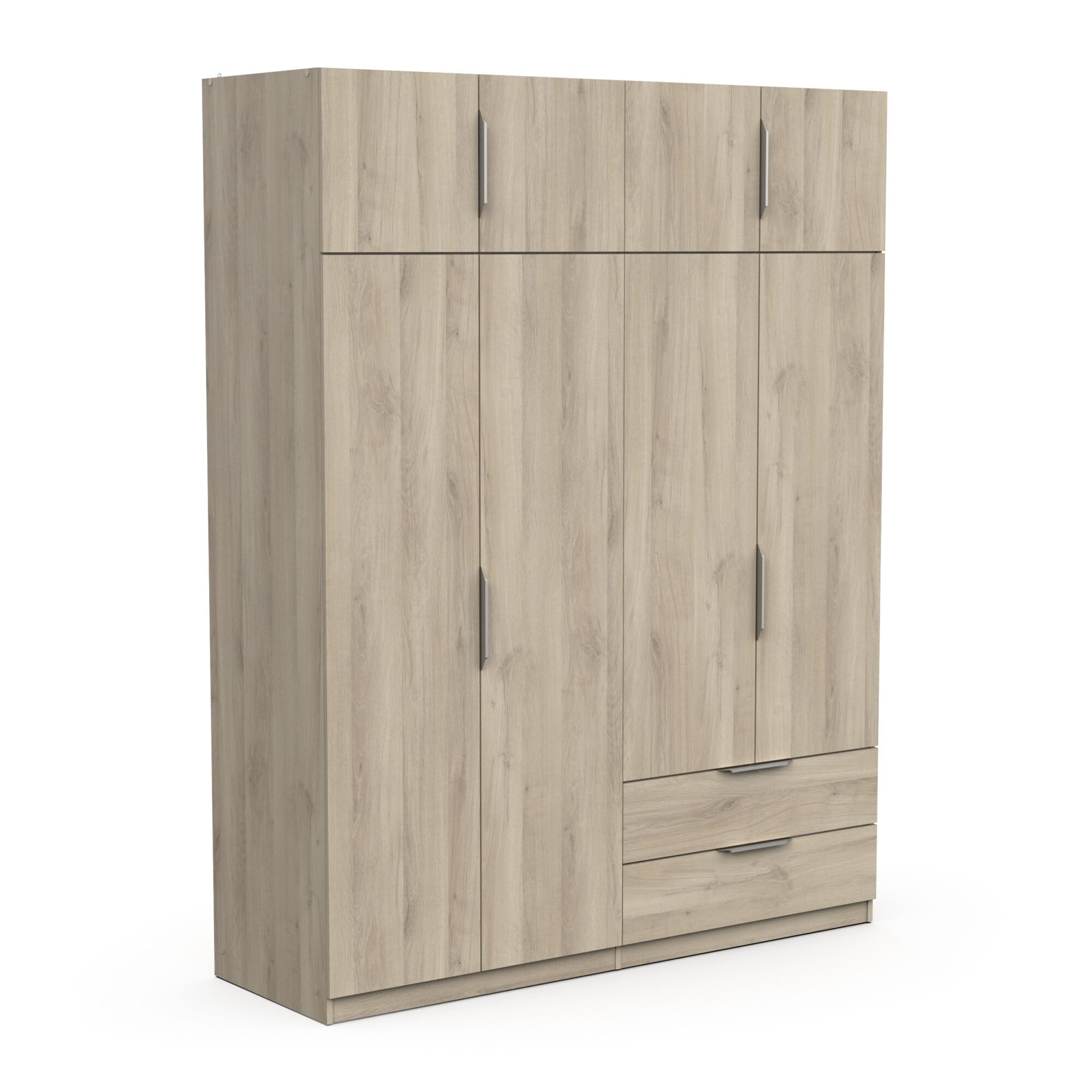 Demeyere Armoire Dressing avec Penderie Moderne 8 Portes 5 Etagères 2 Tiroirs – Coloris Chêne Kronberg - 157,3 x 51,1 x 203 cm, Gris