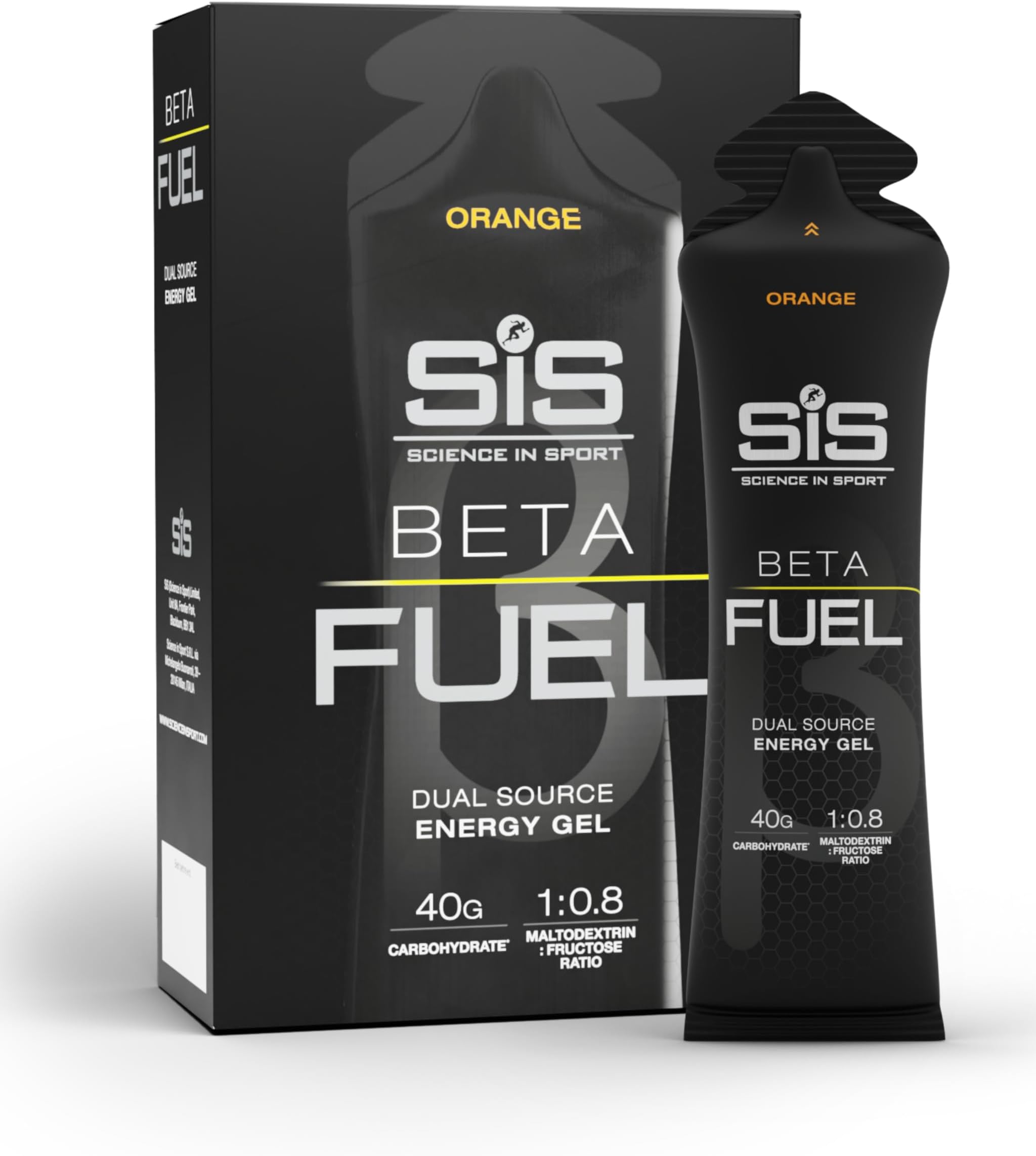 Science In Sport Beta Fuel Energy Gels | 40g Carbohydrates | 1:0.8 Maltodextrin:Fructose Ratio | Easily Digestible | Gluten Free | No Water Needed | Running Gels | Orange Flavour | 6 Pack