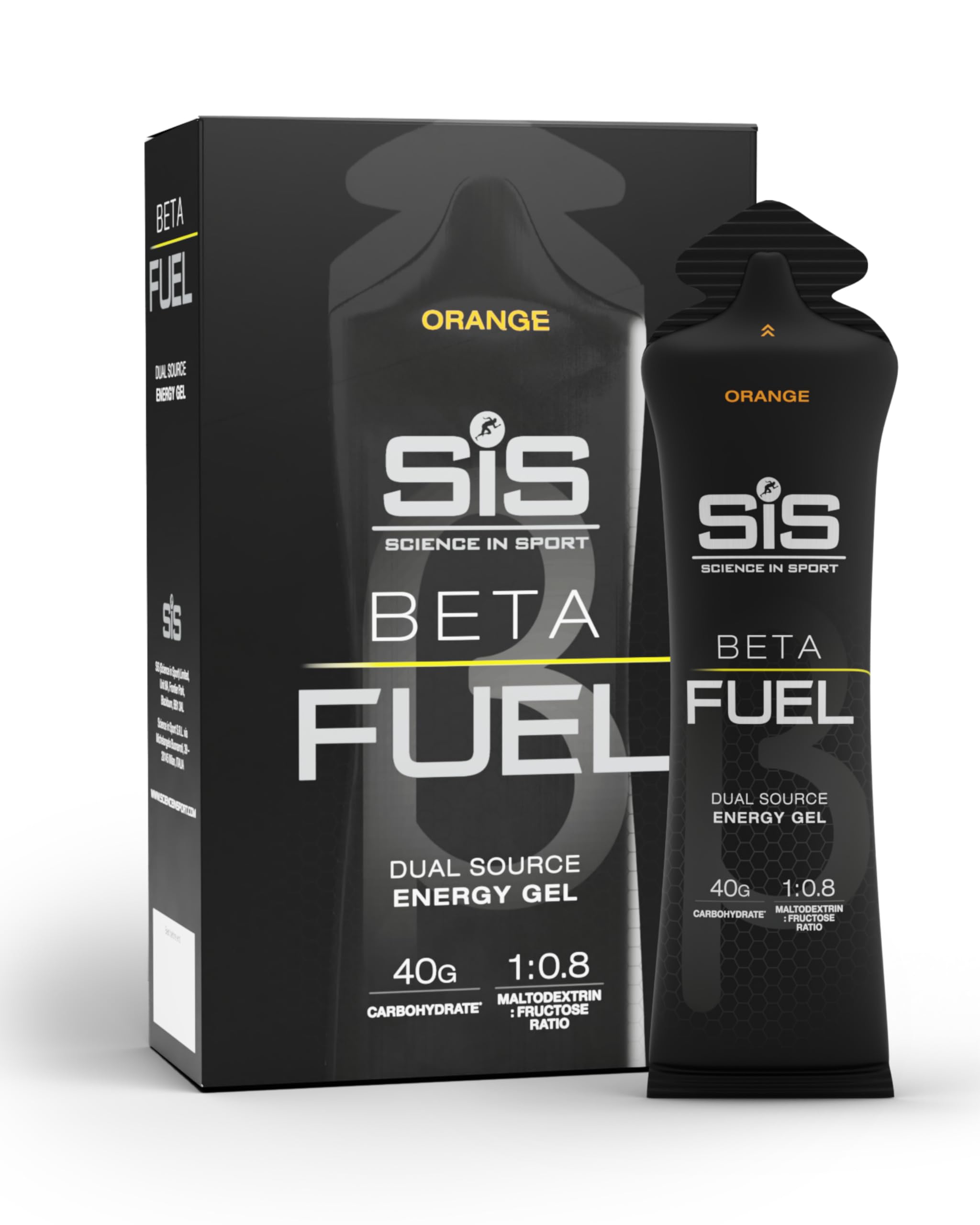 Science In Sport Beta Fuel Energy Gels | 40g Carbohydrates | 1:0.8 Maltodextrin:Fructose Ratio | Easily Digestible | Gluten Free | No Water Needed | Running Gels | Orange Flavour | 6 Pack