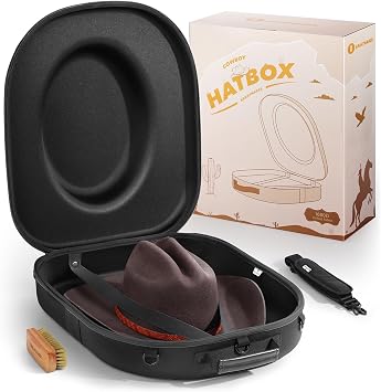 BRANTMAKER Cowboy Hat Box, Travel Case, Crushproof Storage Carrier Black