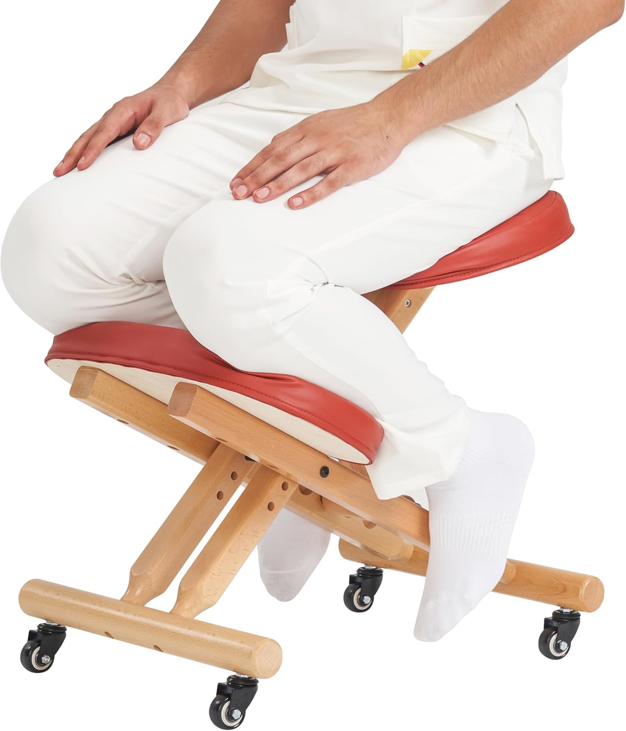 Master Massage Ergonomic Wooden Foldable Kneeling Chair for Office –Wood Folding Posture Chair for Home-Posture Correction Stool-Improve Your Posture Cinnamon Color