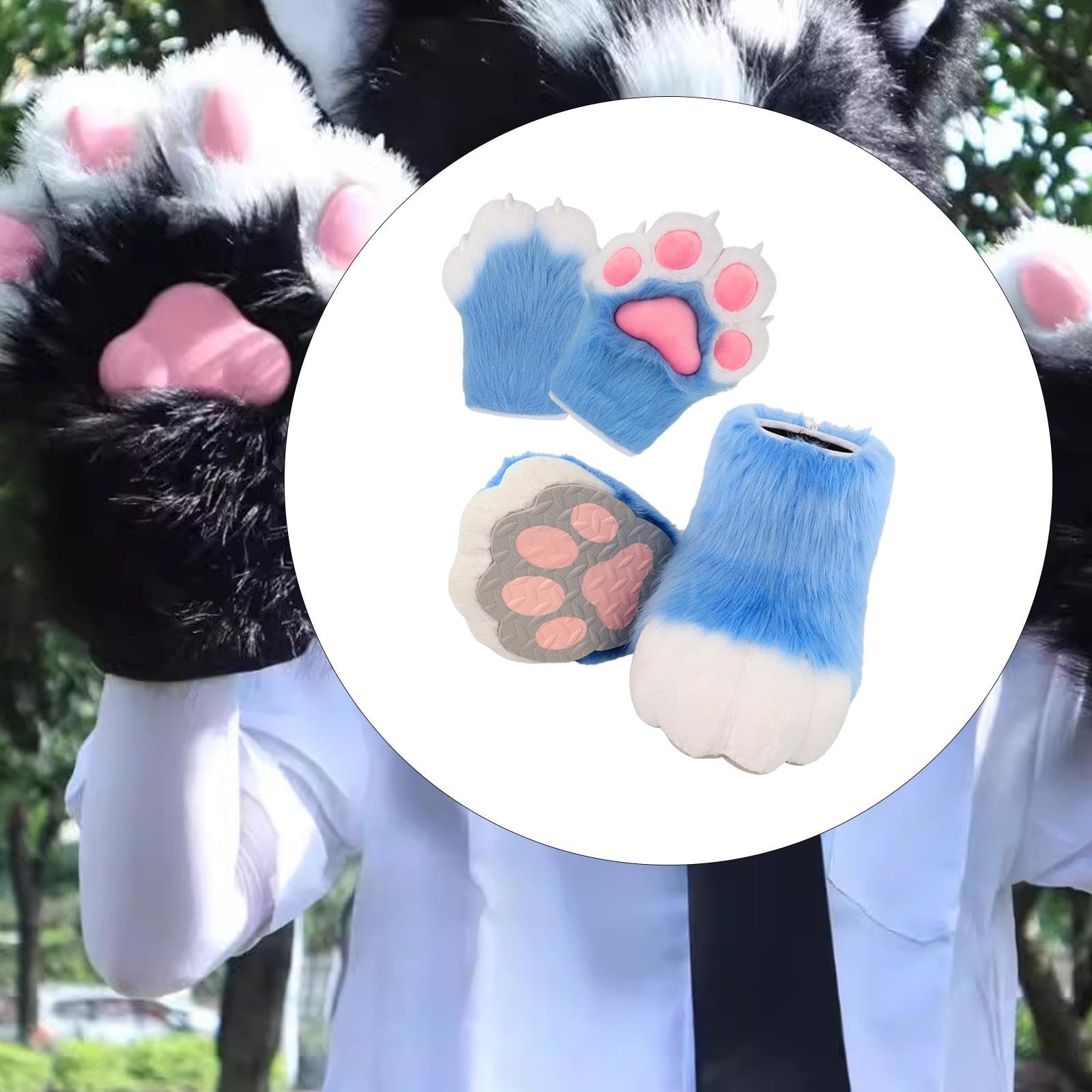 UGPLM Cosplay Animal Paws Fursuit for Women Gloves for Holiday Role Playing Masquerade: Blue